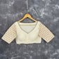 Barf Ki Saugat Cream Coloured Chanderi Cotton & Chanderi Broket Ready to Wear Blouse - kapda Tailor | Swadesiicart