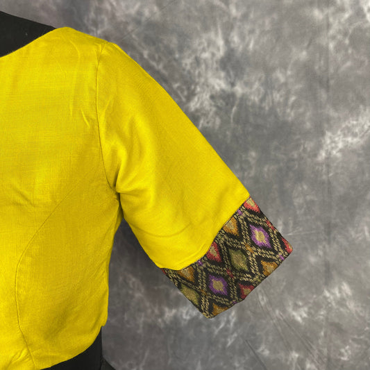 Kachha Nimboo Lemon Yellow Coloured Cotton /Jackard Ready to Wear Blouse - kapda Tailor | Swadesiicart
