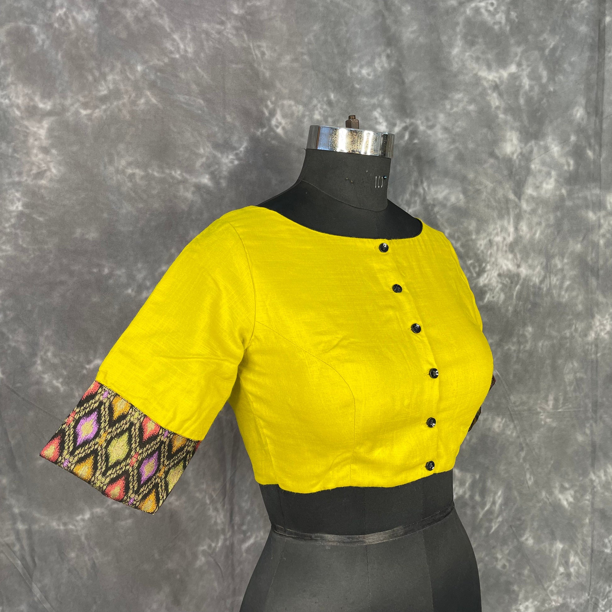 Kachha Nimboo Lemon Yellow Coloured Cotton /Jackard Ready to Wear Blouse - kapda Tailor | Swadesiicart
