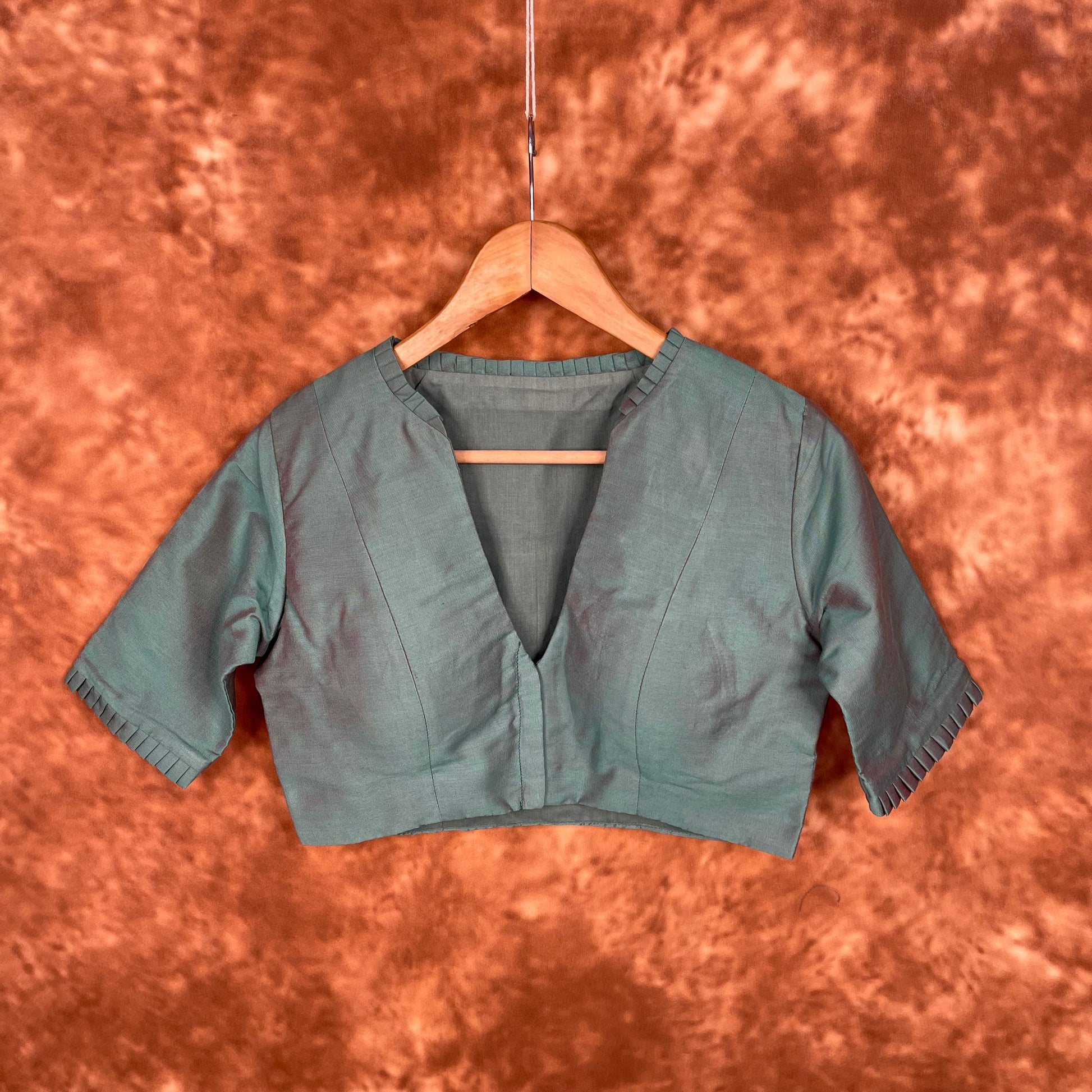 Greesy Fashion Sage Green Coloured Silk Cotton Ready to Wear Blouse - kapda Tailor | Swadesiicart