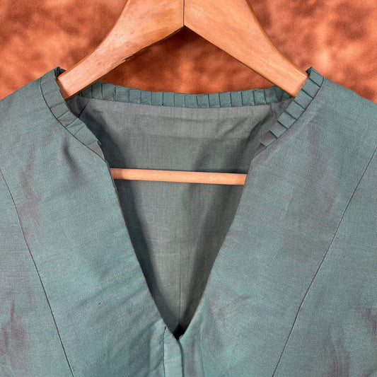 Greesy Fashion Sage Green Coloured Silk Cotton Ready to Wear Blouse - kapda Tailor | Swadesiicart