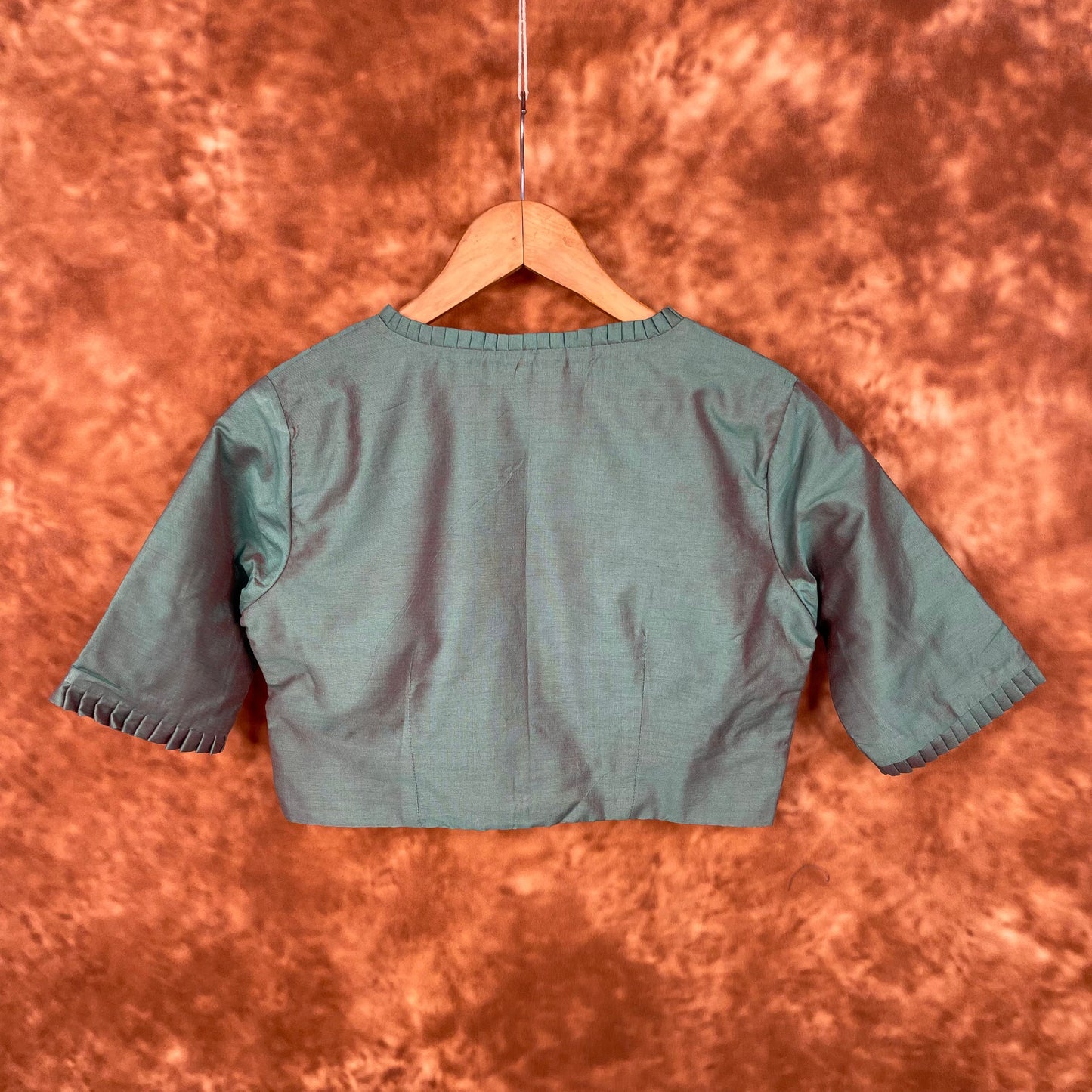 Greesy Fashion Sage Green Coloured Silk Cotton Ready to Wear Blouse - kapda Tailor | Swadesiicart