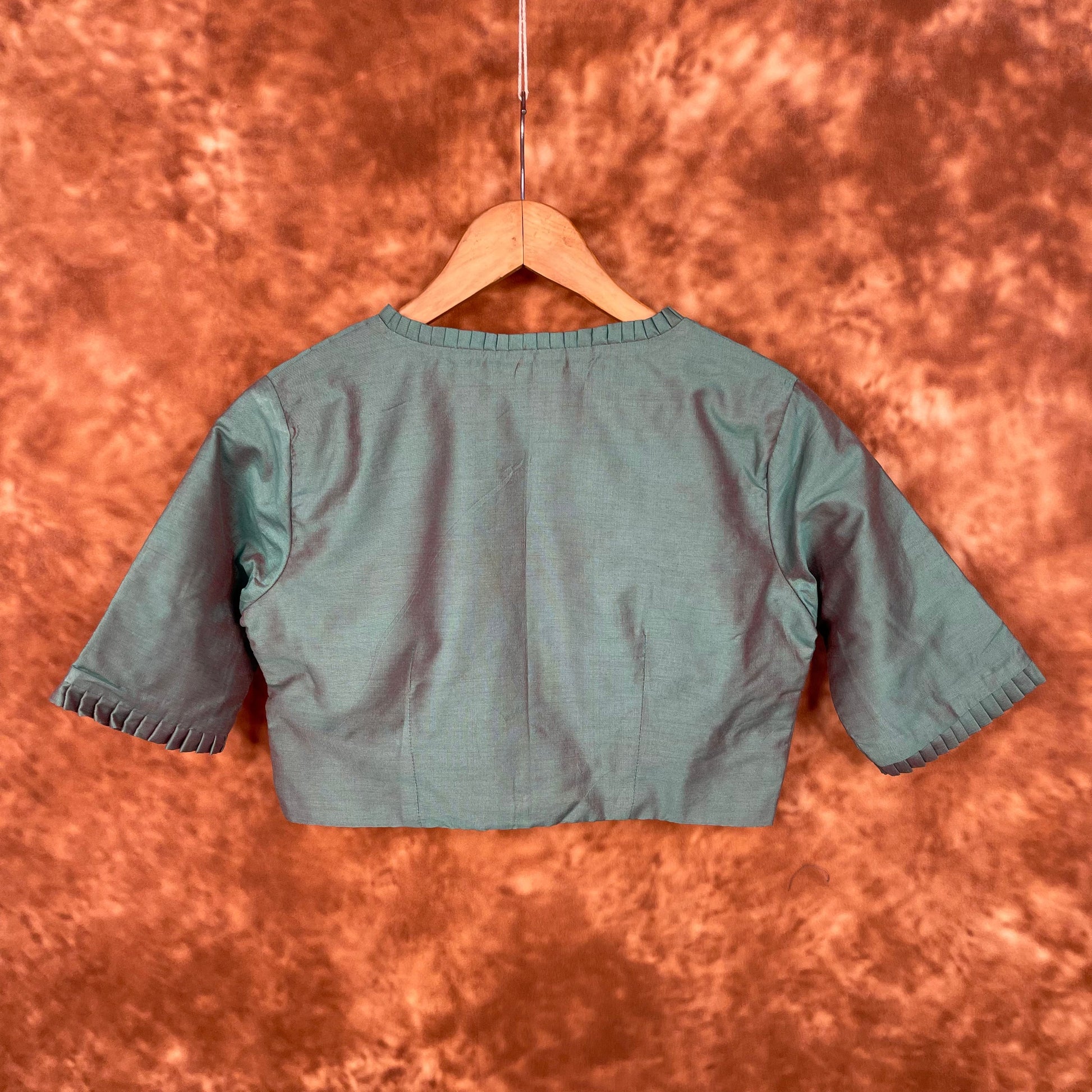 Greesy Fashion Sage Green Coloured Silk Cotton Ready to Wear Blouse - kapda Tailor | Swadesiicart