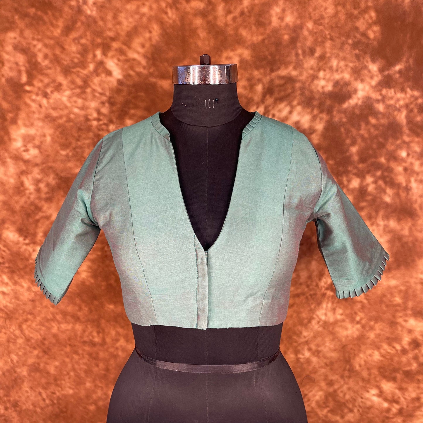 Greesy Fashion Sage Green Coloured Silk Cotton Ready to Wear Blouse - kapda Tailor | Swadesiicart