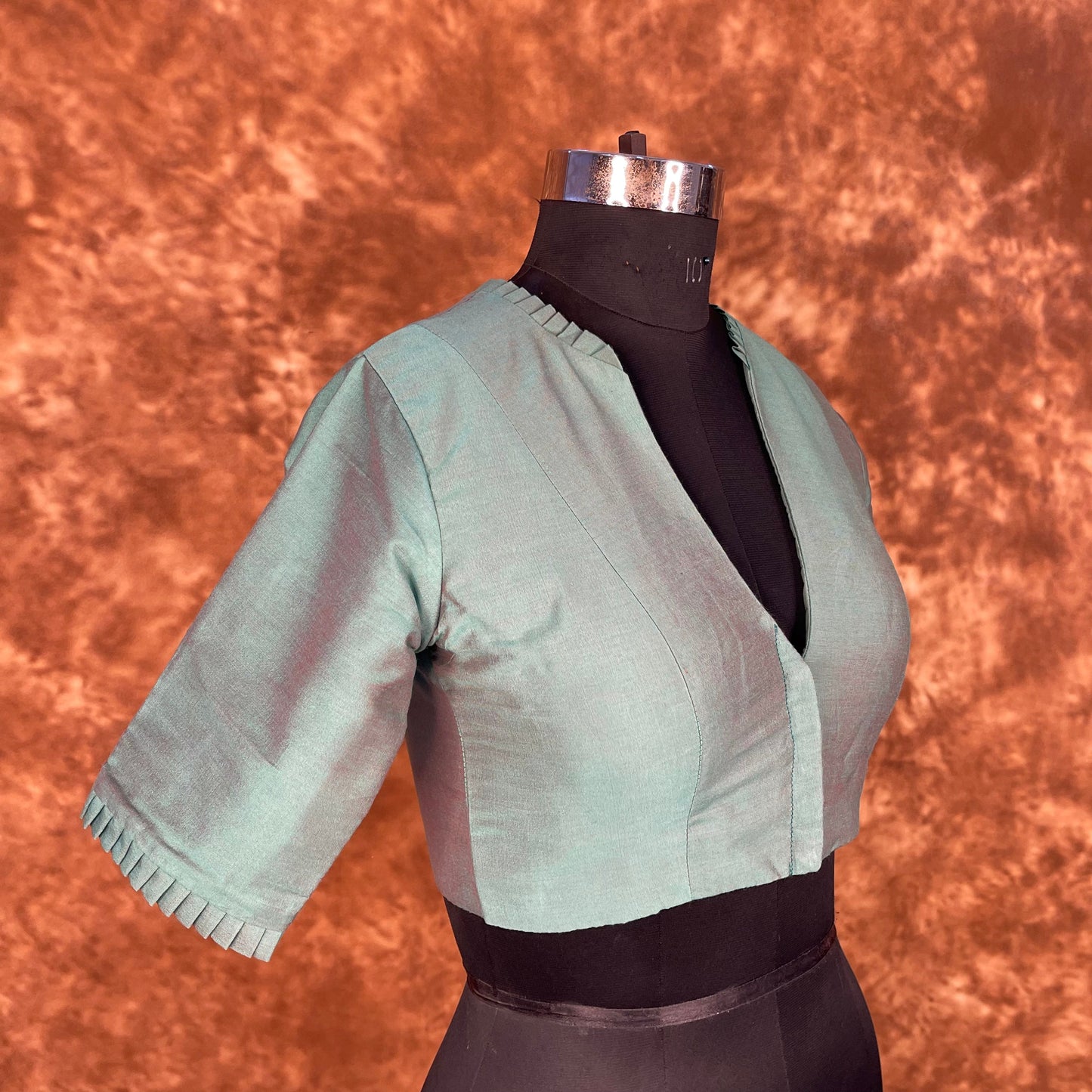 Greesy Fashion Sage Green Coloured Silk Cotton Ready to Wear Blouse - kapda Tailor | Swadesiicart