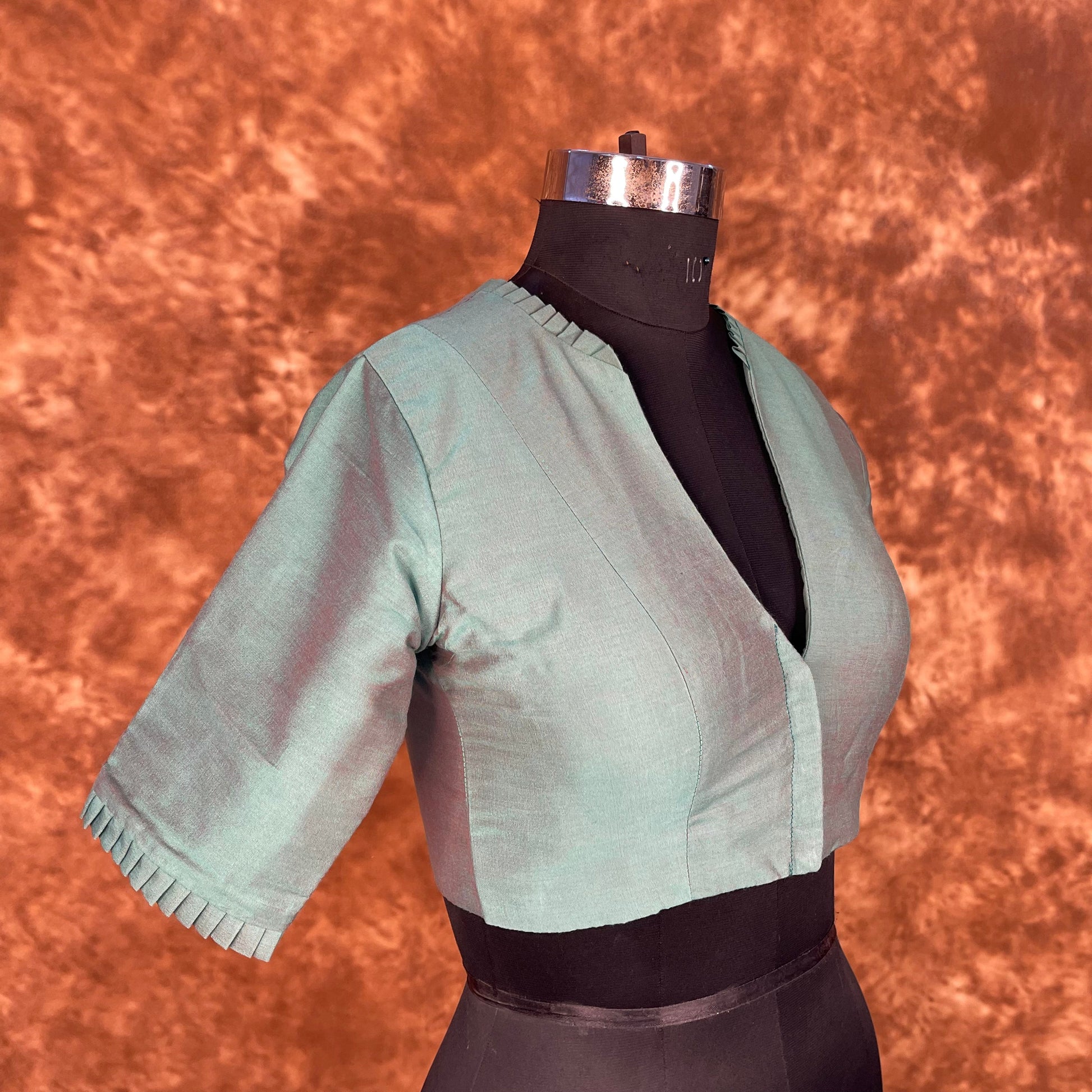 Greesy Fashion Sage Green Coloured Silk Cotton Ready to Wear Blouse - kapda Tailor | Swadesiicart