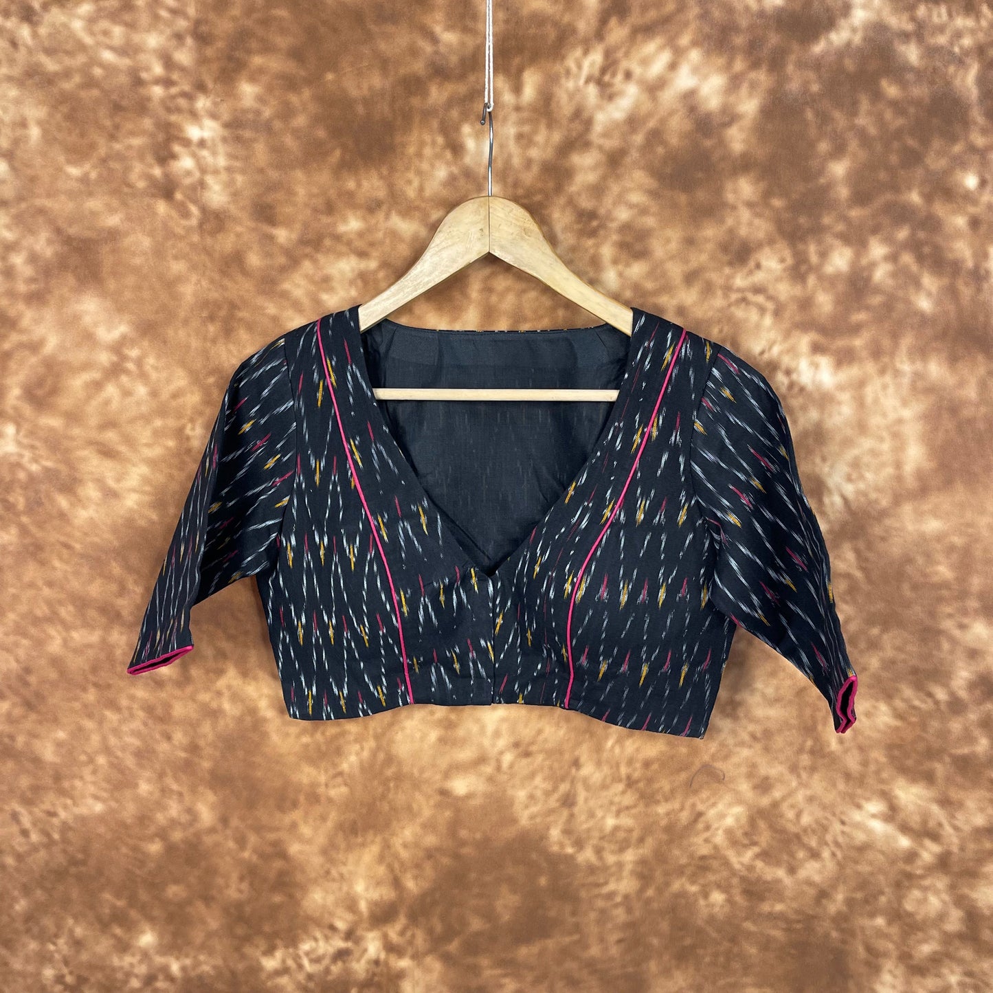 Ikat Riwayaat Black Coloured Ikat Cotton Ready to Wear Blouse - kapda Tailor | Swadesiicart