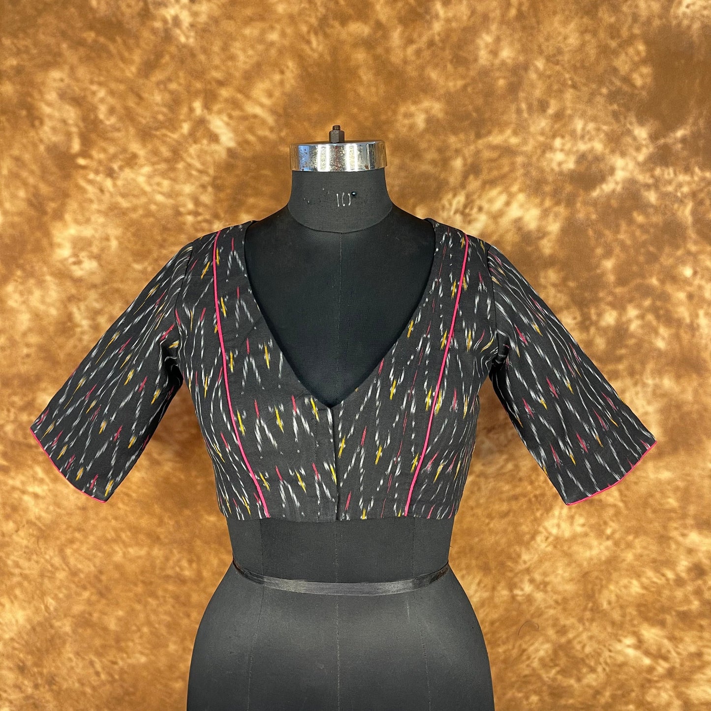 Ikat Riwayaat Black Coloured Ikat Cotton Ready to Wear Blouse - kapda Tailor | Swadesiicart