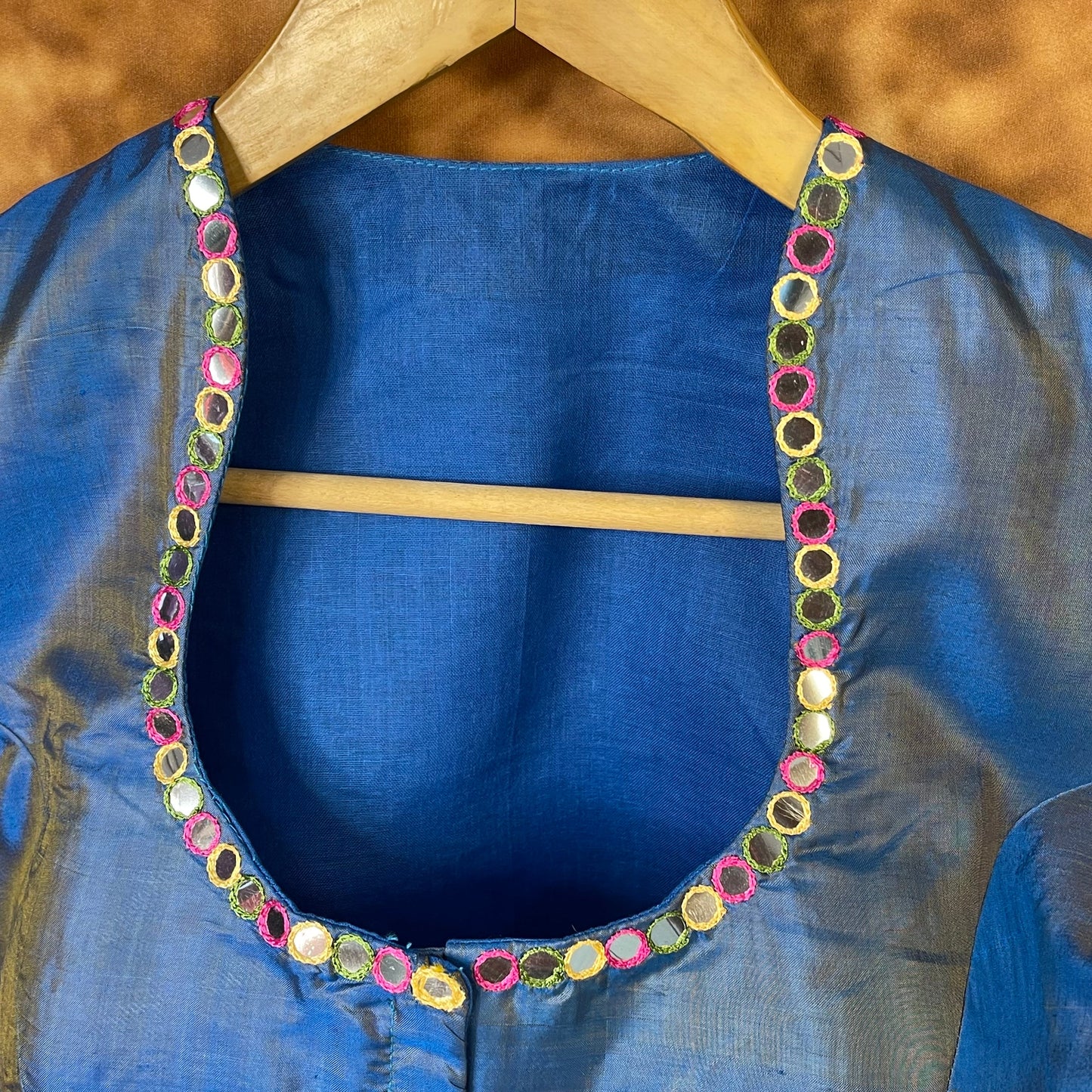 Aurelia Blue Blue Coloured Silk Ready to Wear Blouse - kapda Tailor | Swadesiicart