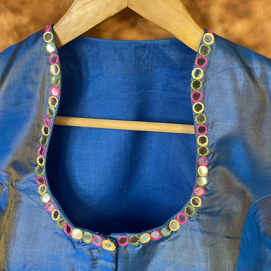 Aurelia Blue Blue Coloured Silk Ready to Wear Blouse - kapda Tailor | Swadesiicart
