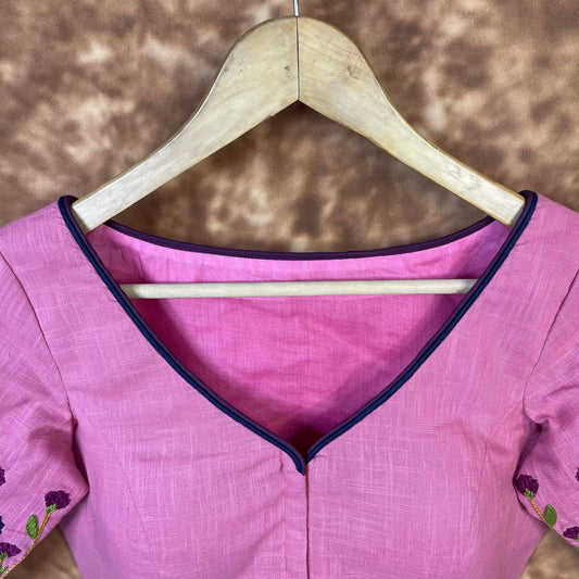 Candy Floss Desire Pink Coloured Slub Cotton Ready to Wear Blouse - kapda Tailor | Swadesiicart