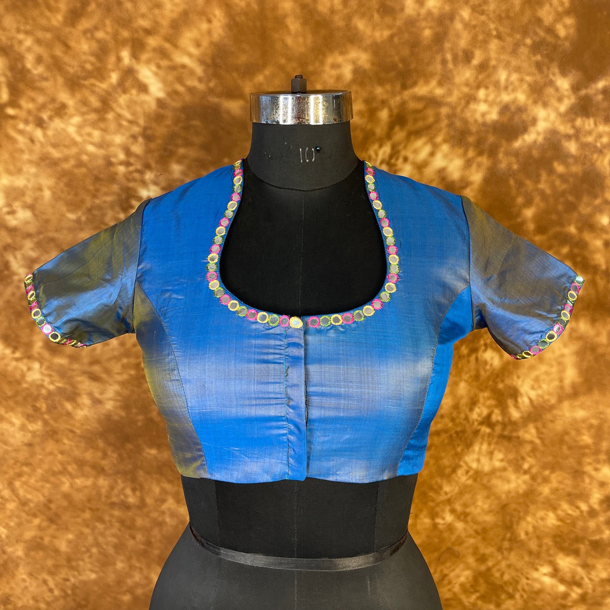 Aurelia Blue Blue Coloured Silk Ready to Wear Blouse - kapda Tailor | Swadesiicart