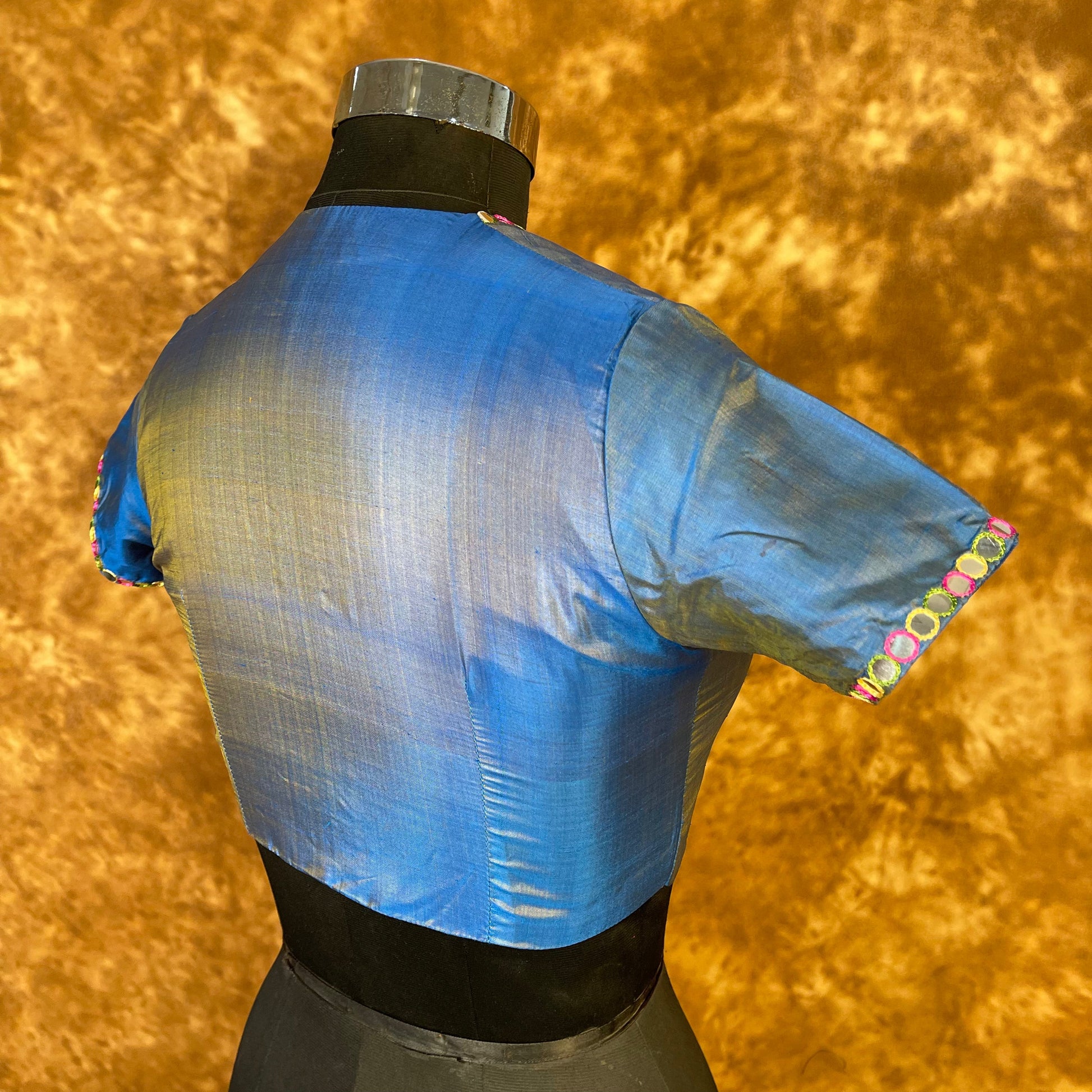 Aurelia Blue Blue Coloured Silk Ready to Wear Blouse - kapda Tailor | Swadesiicart