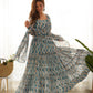 Lorenvalley Fashion Skyblue Pure Faux Georgette Zigzag Print Fully Flair Anarkali Pant With Dupatta - Skyblue | Swadesiicart