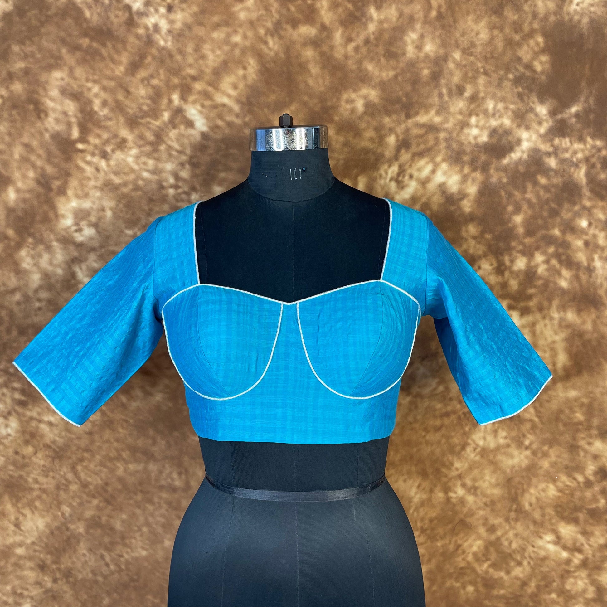 Streaks of Blue Light Blue Coloured Chanderi Silk Ready to Wear Blouse - kapda Tailor | Swadesiicart