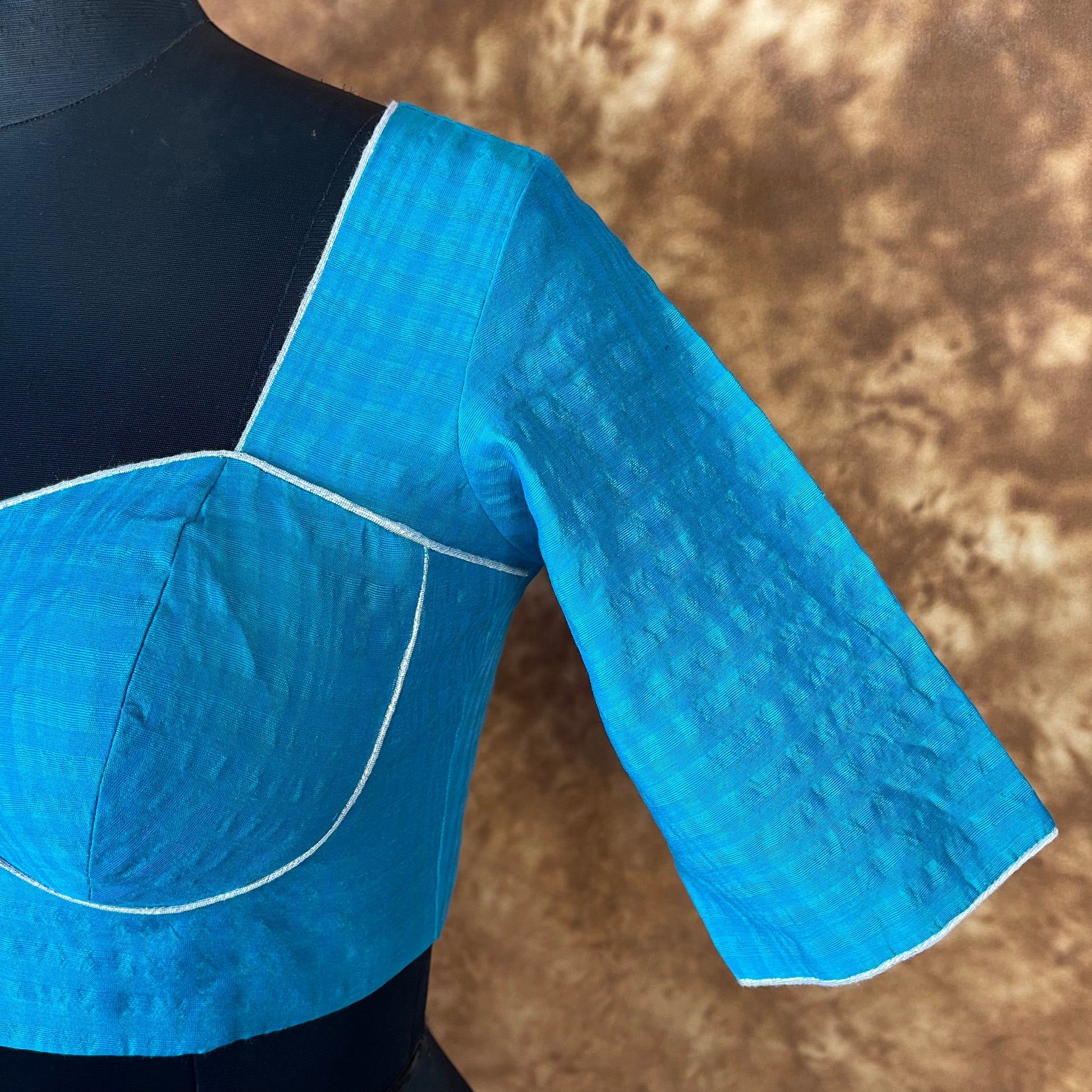 Streaks of Blue Light Blue Coloured Chanderi Silk Ready to Wear Blouse - kapda Tailor | Swadesiicart