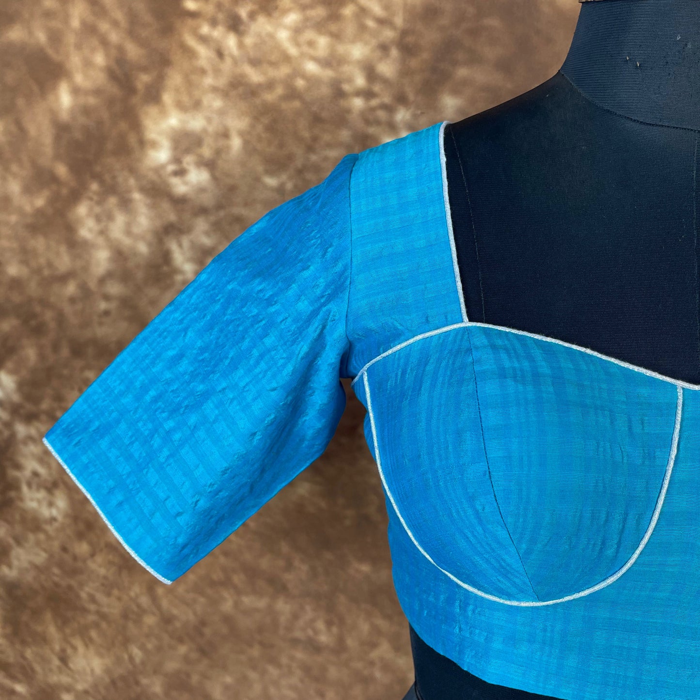 Streaks of Blue Light Blue Coloured Chanderi Silk Ready to Wear Blouse - kapda Tailor | Swadesiicart