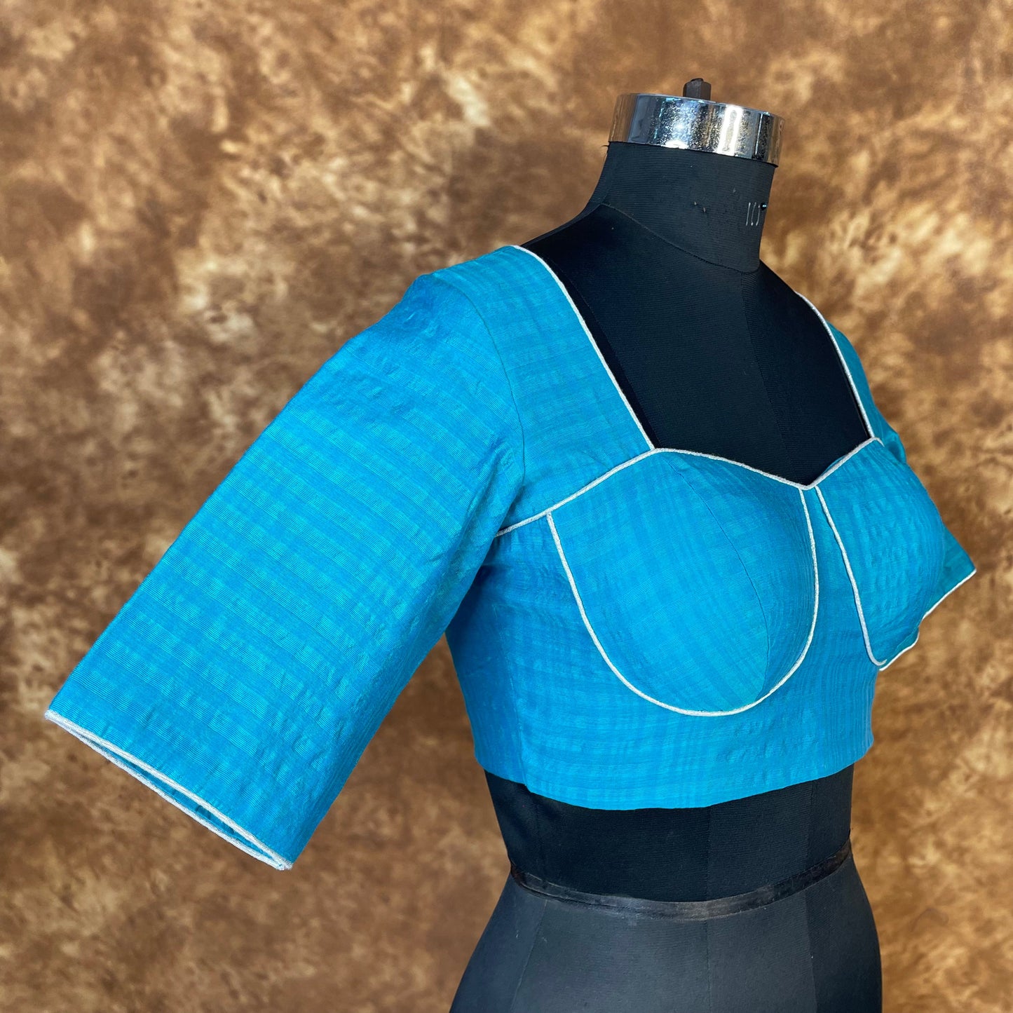Streaks of Blue Light Blue Coloured Chanderi Silk Ready to Wear Blouse - kapda Tailor | Swadesiicart