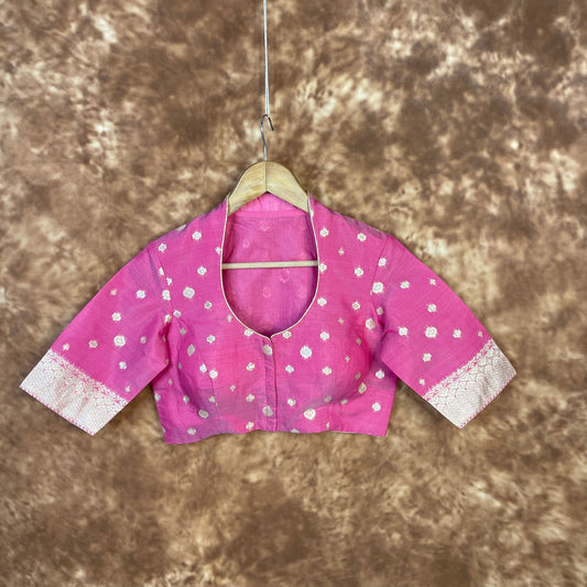 Mann Mohanaa Pink Coloured Chanderi Broket Ready to Wear Blouse - kapda Tailor | Swadesiicart