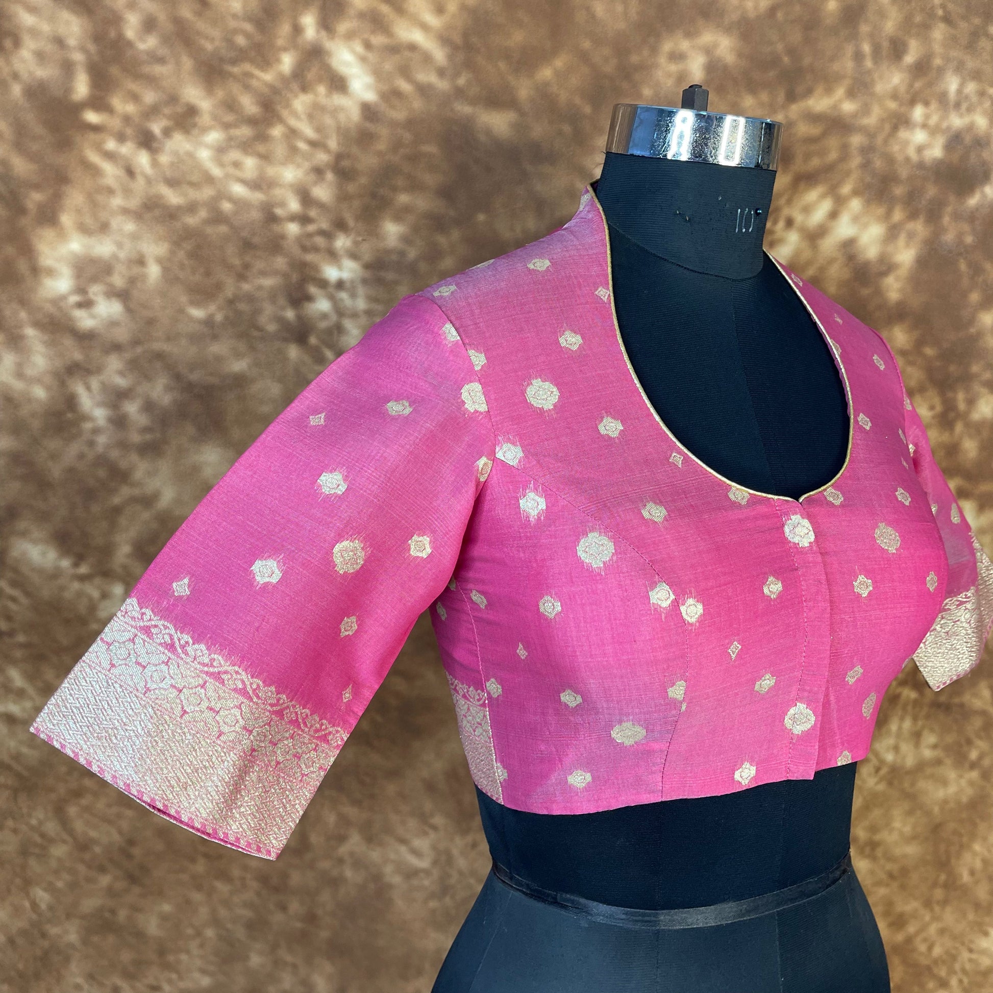 Mann Mohanaa Pink Coloured Chanderi Broket Ready to Wear Blouse - kapda Tailor | Swadesiicart