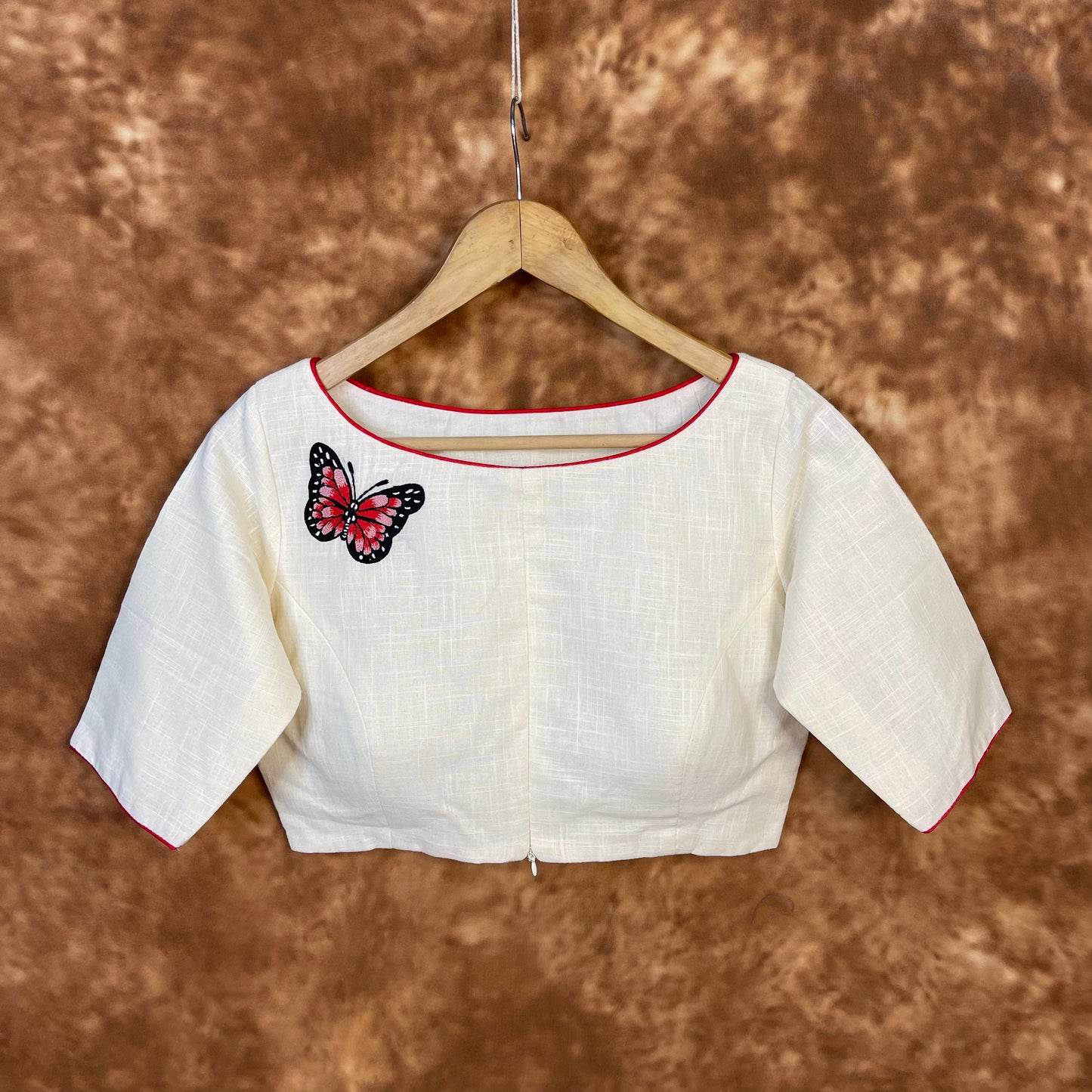 Butterfly Nector Off White Coloured Slub Cotton Ready to Wear Blouse - kapda Tailor | Swadesiicart