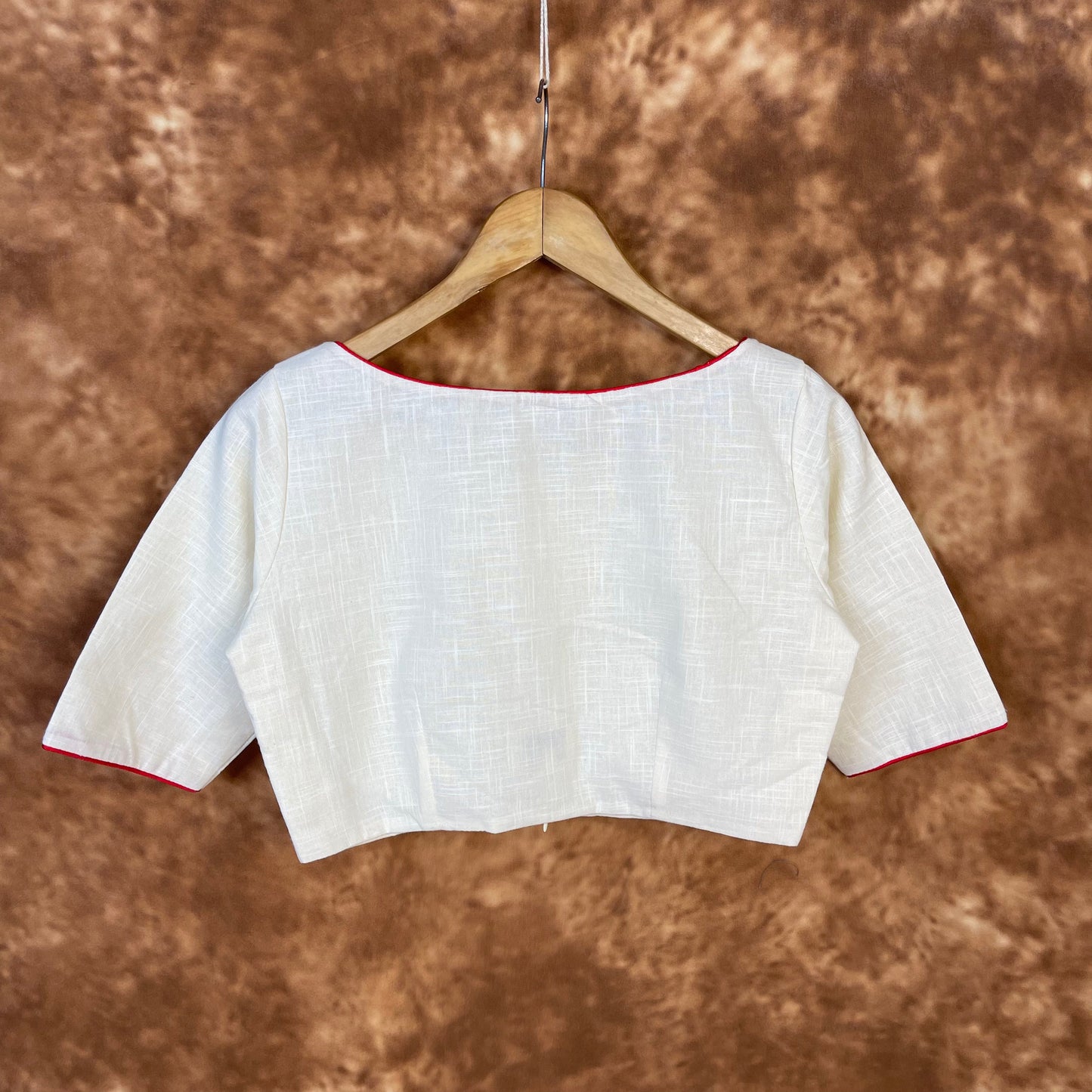 Butterfly Nector Off White Coloured Slub Cotton Ready to Wear Blouse - kapda Tailor | Swadesiicart