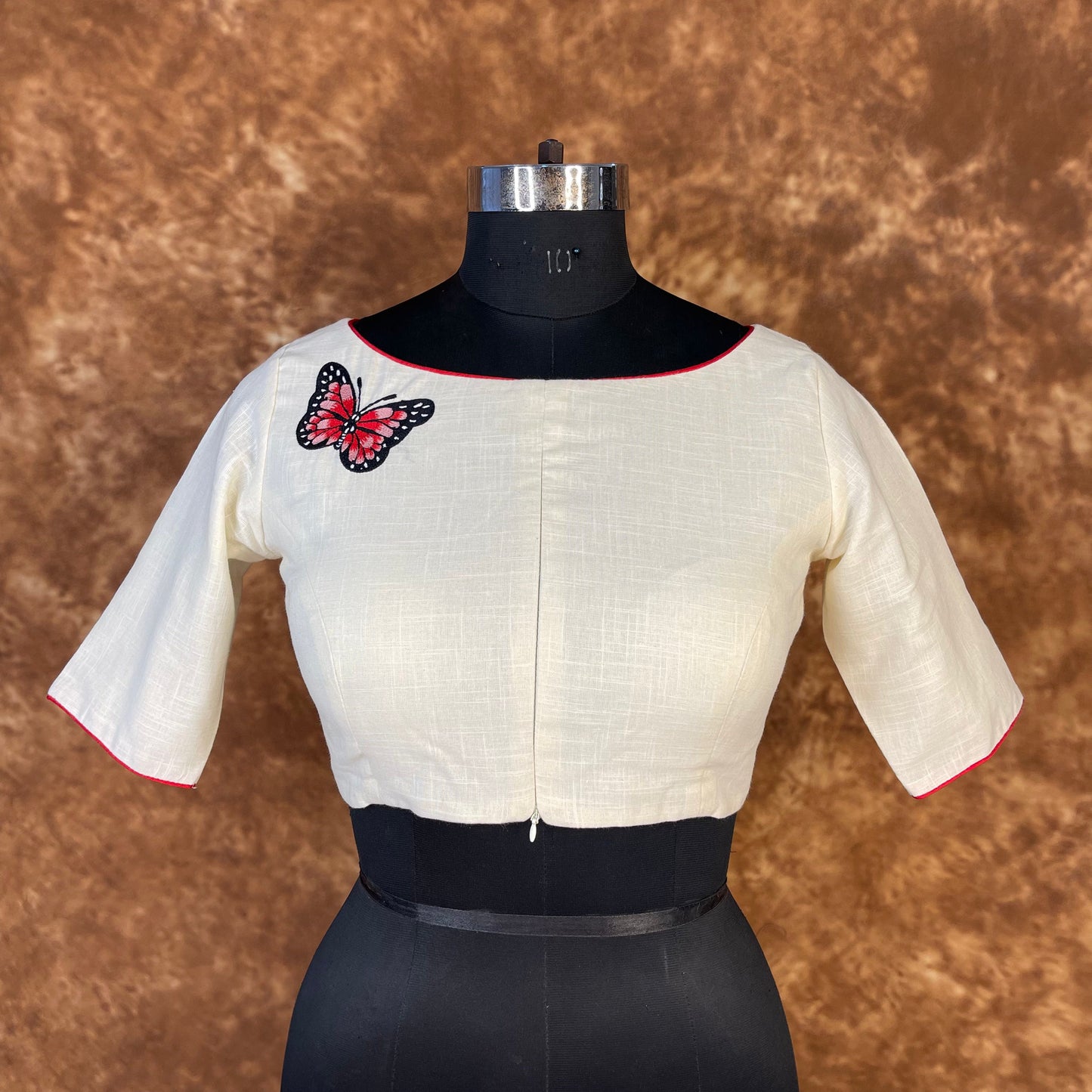 Butterfly Nector Off White Coloured Slub Cotton Ready to Wear Blouse - kapda Tailor | Swadesiicart