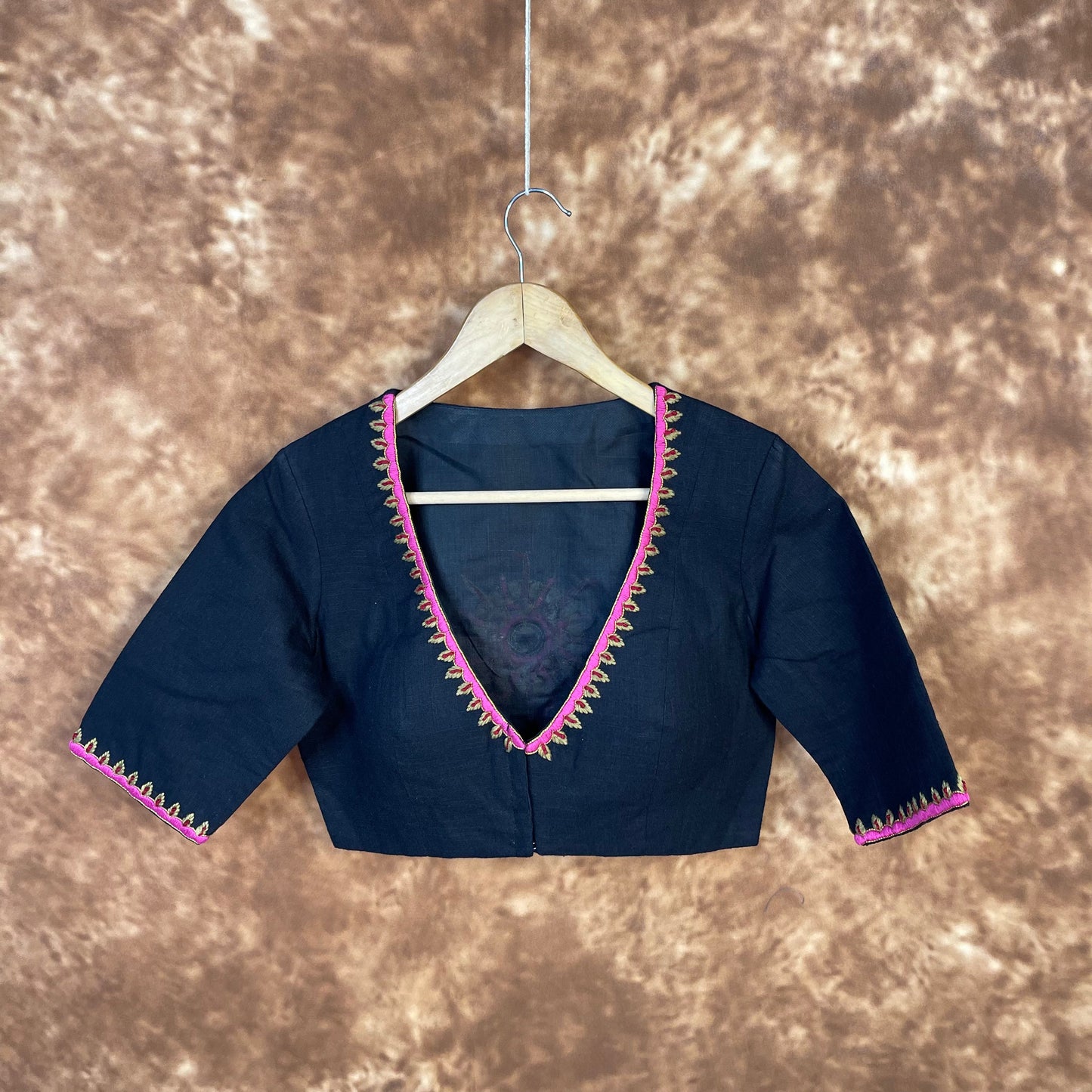 Vivaciously Vibrant Black Coloured Slub Cotton Ready to Wear Blouse - kapda Tailor | Swadesiicart