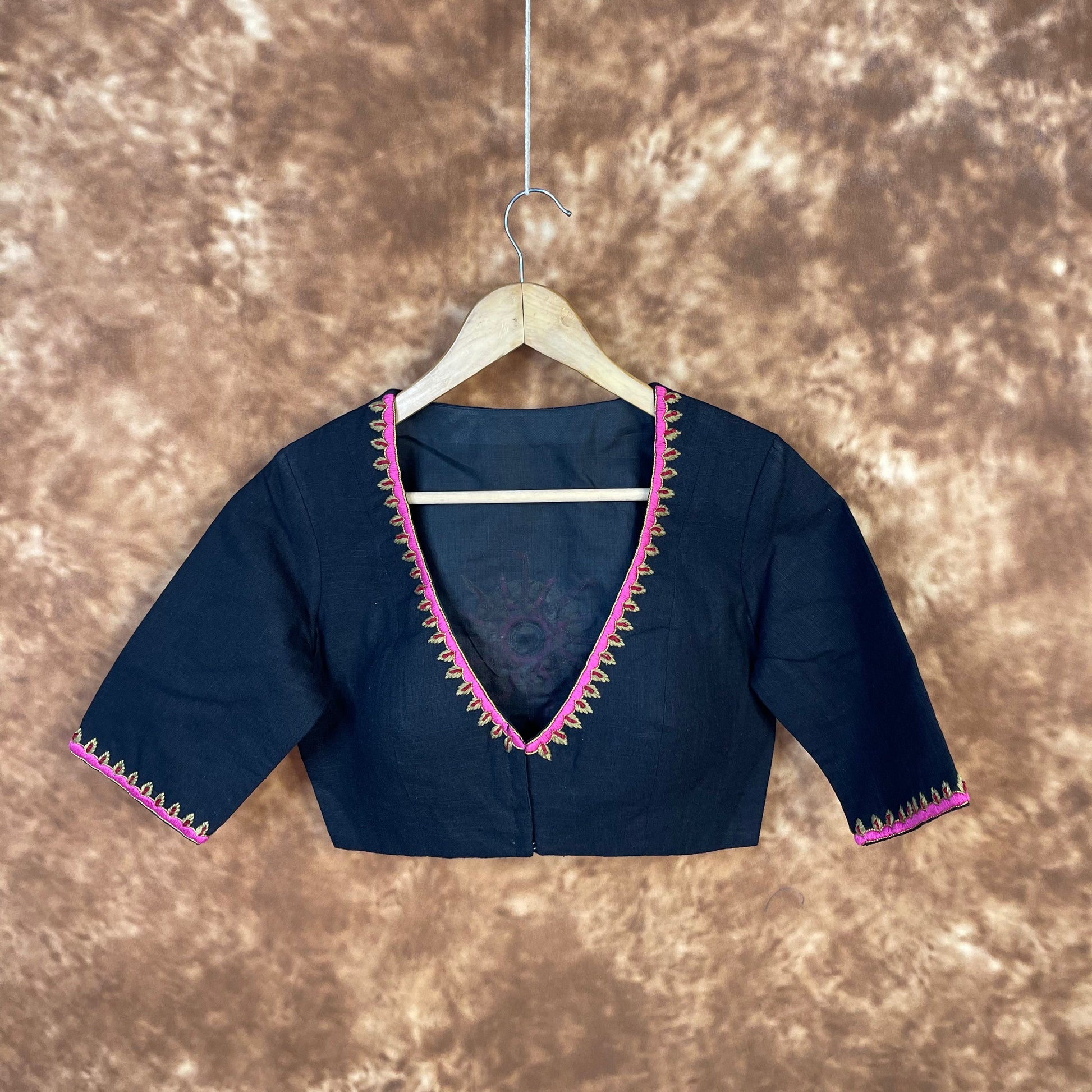 Vivaciously Vibrant Black Coloured Slub Cotton Ready to Wear Blouse - kapda Tailor | Swadesiicart
