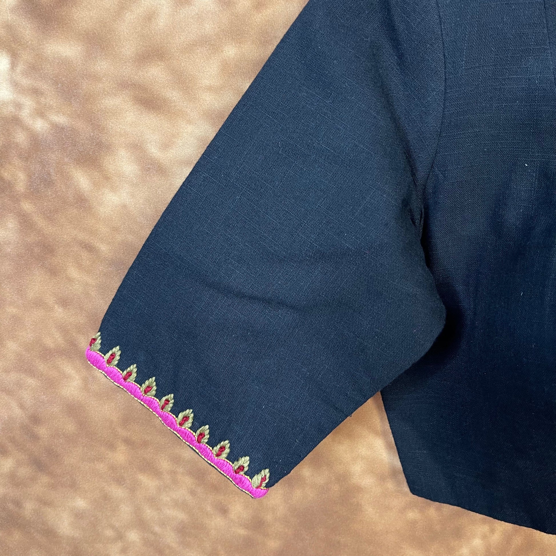 Vivaciously Vibrant Black Coloured Slub Cotton Ready to Wear Blouse - kapda Tailor | Swadesiicart