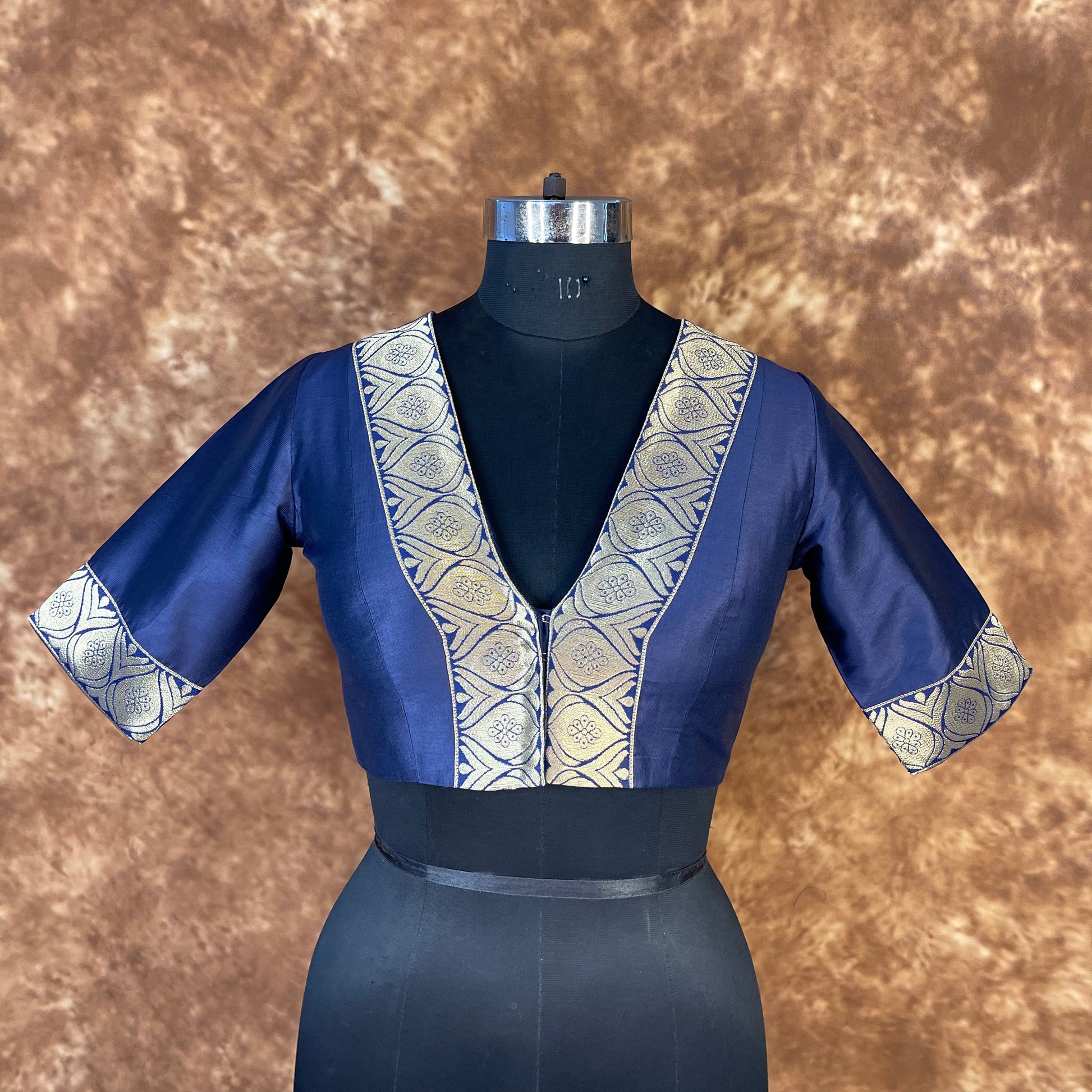 Deep Dive Lush Blue Coloured Silk / Broket Ready to Wear Blouse - kapda Tailor | Swadesiicart