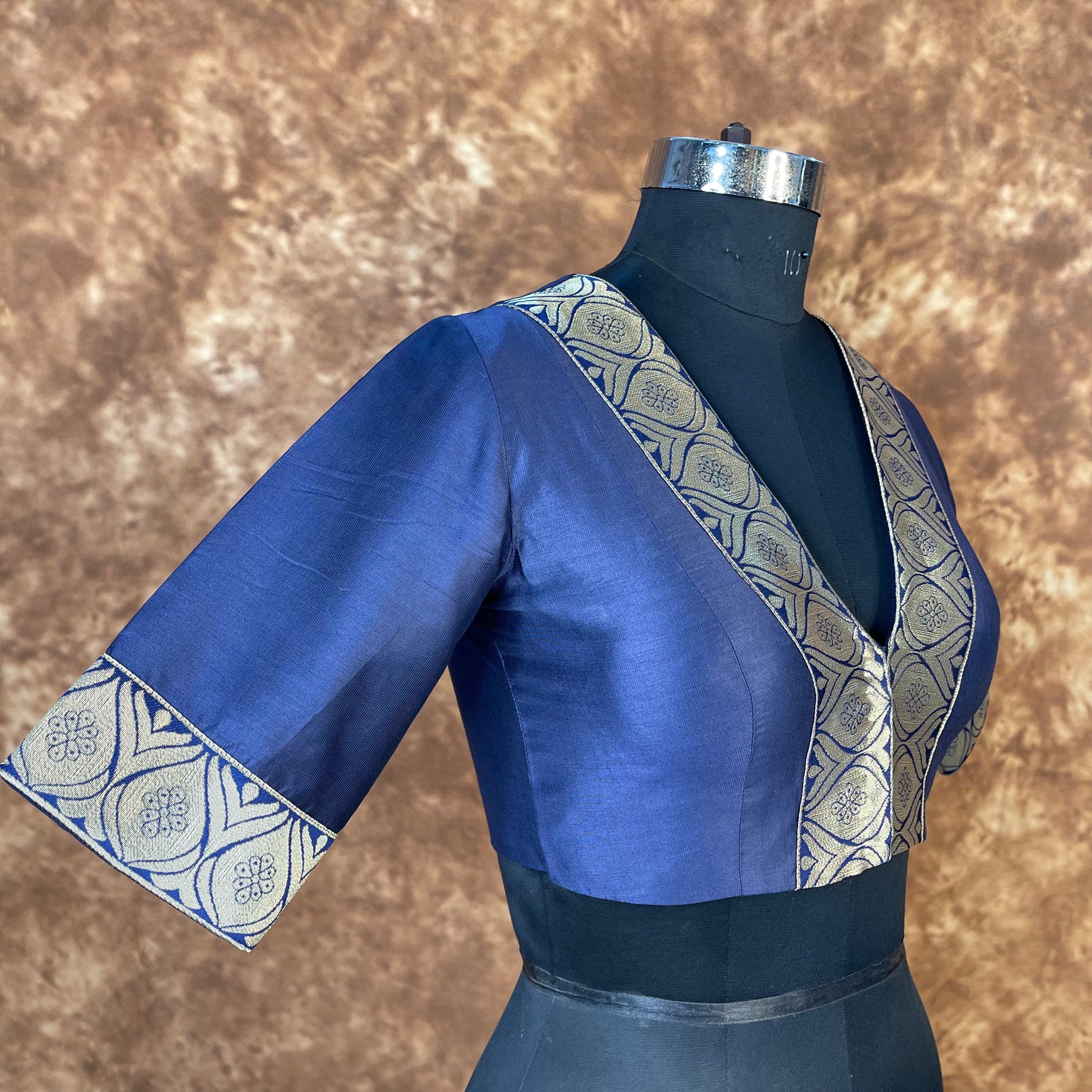 Deep Dive Lush Blue Coloured Silk / Broket Ready to Wear Blouse - kapda Tailor | Swadesiicart