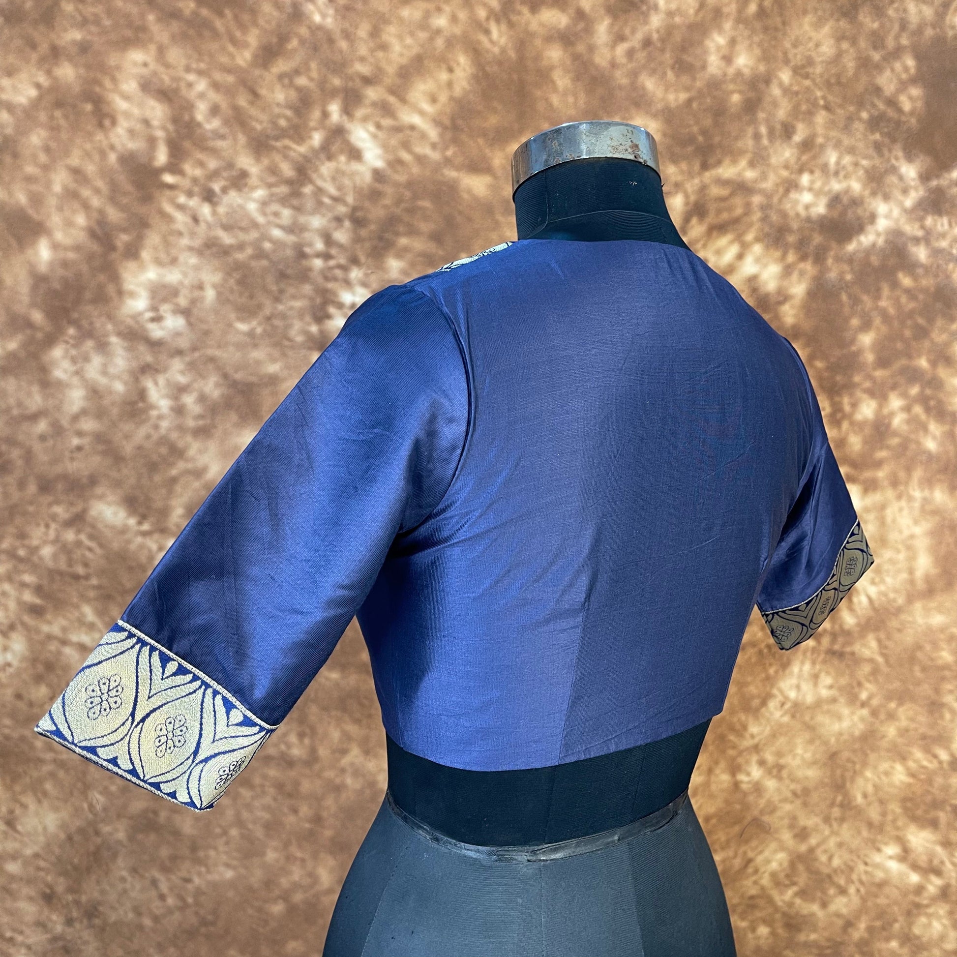 Deep Dive Lush Blue Coloured Silk / Broket Ready to Wear Blouse - kapda Tailor | Swadesiicart