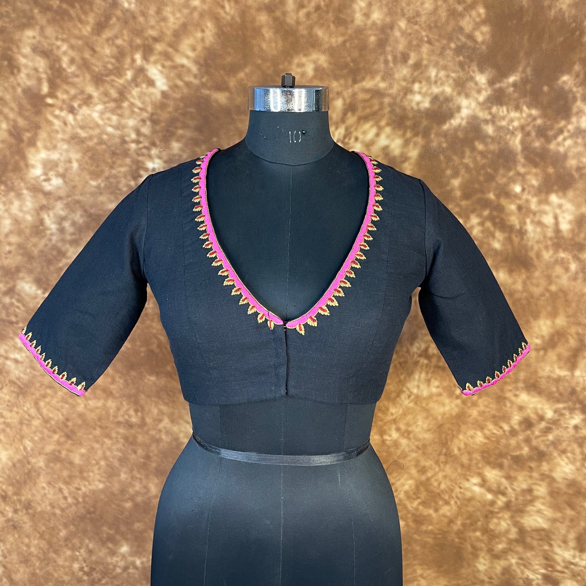 Vivaciously Vibrant Black Coloured Slub Cotton Ready to Wear Blouse - kapda Tailor | Swadesiicart
