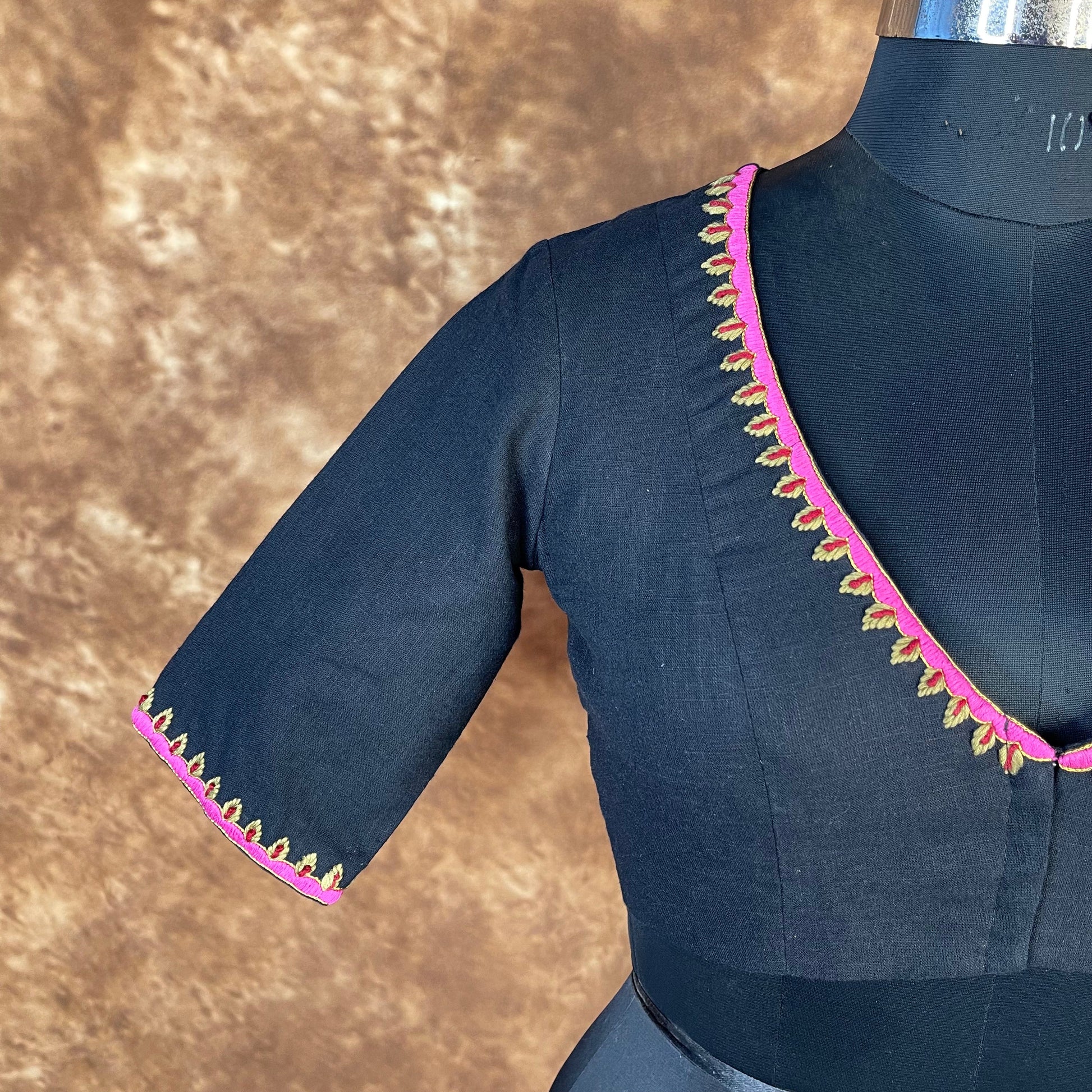 Vivaciously Vibrant Black Coloured Slub Cotton Ready to Wear Blouse - kapda Tailor | Swadesiicart