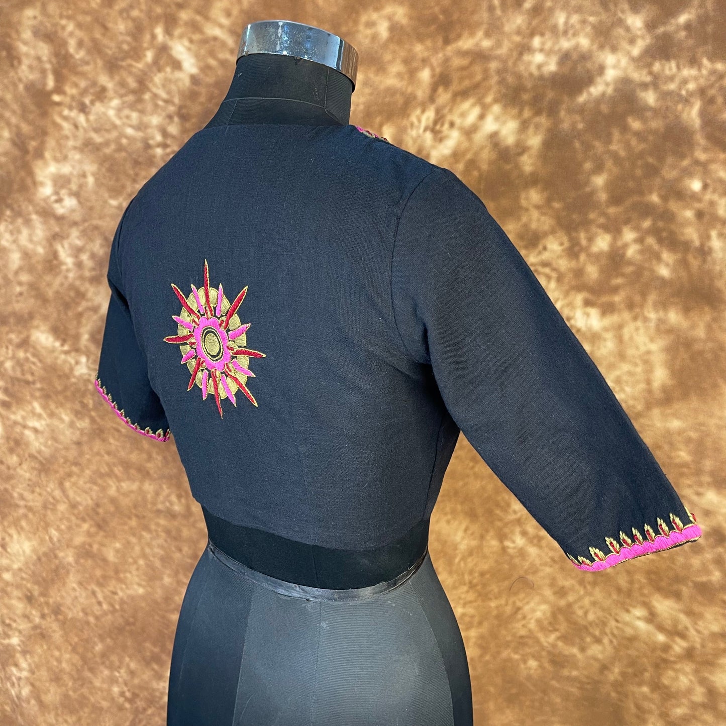 Vivaciously Vibrant Black Coloured Slub Cotton Ready to Wear Blouse - kapda Tailor | Swadesiicart