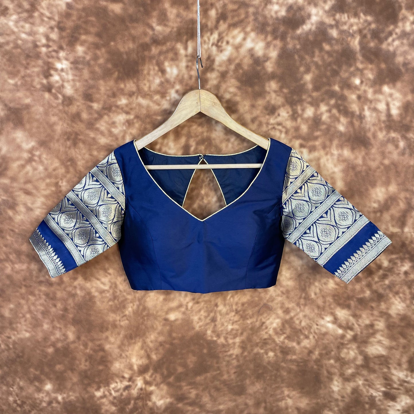 Trypan Blue Blue Coloured Silk / Broket Ready to Wear Blouse - kapda Tailor | Swadesiicart