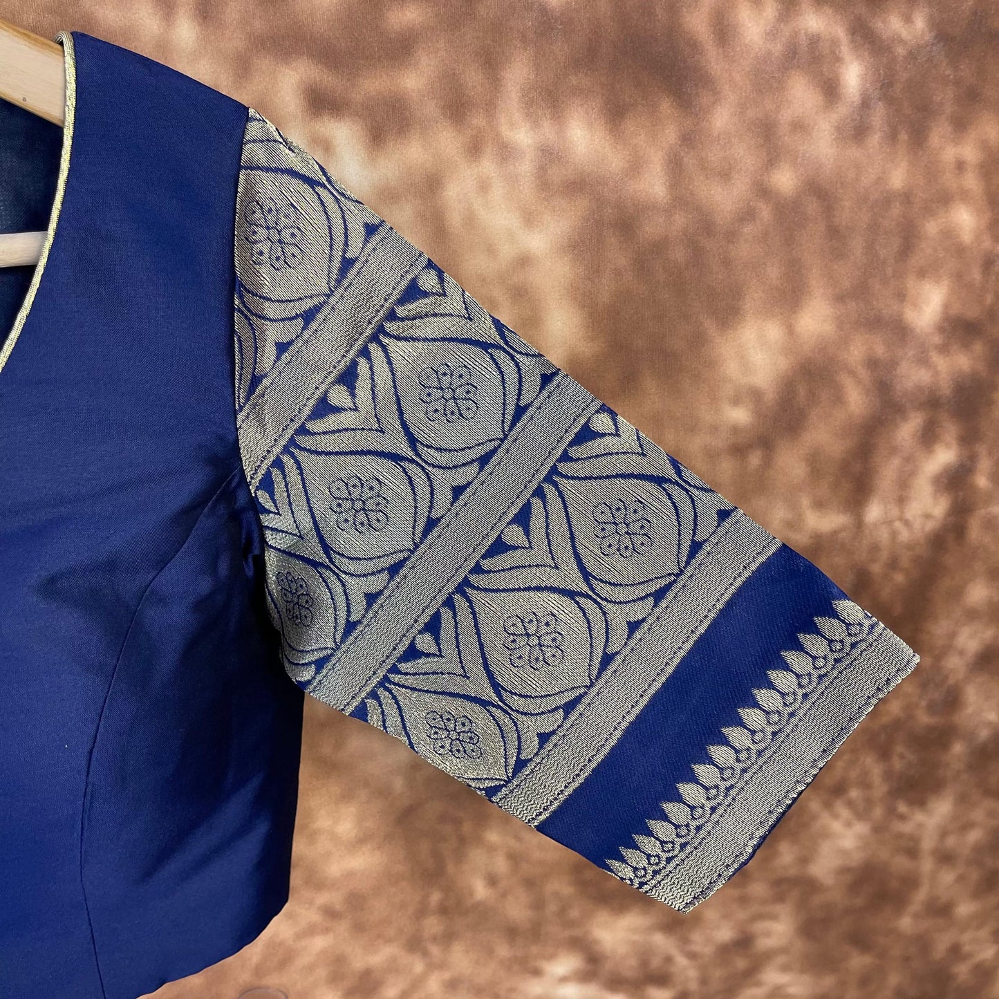 Trypan Blue Blue Coloured Silk / Broket Ready to Wear Blouse - kapda Tailor | Swadesiicart