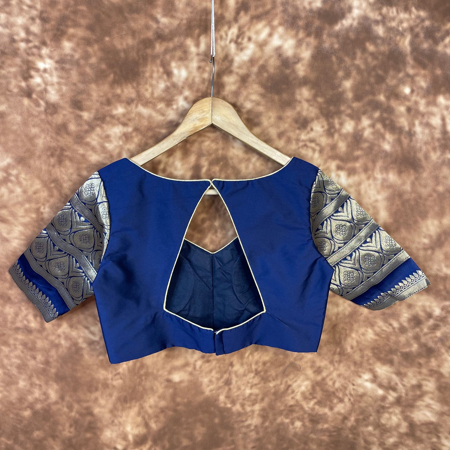 Trypan Blue Blue Coloured Silk / Broket Ready to Wear Blouse - kapda Tailor | Swadesiicart