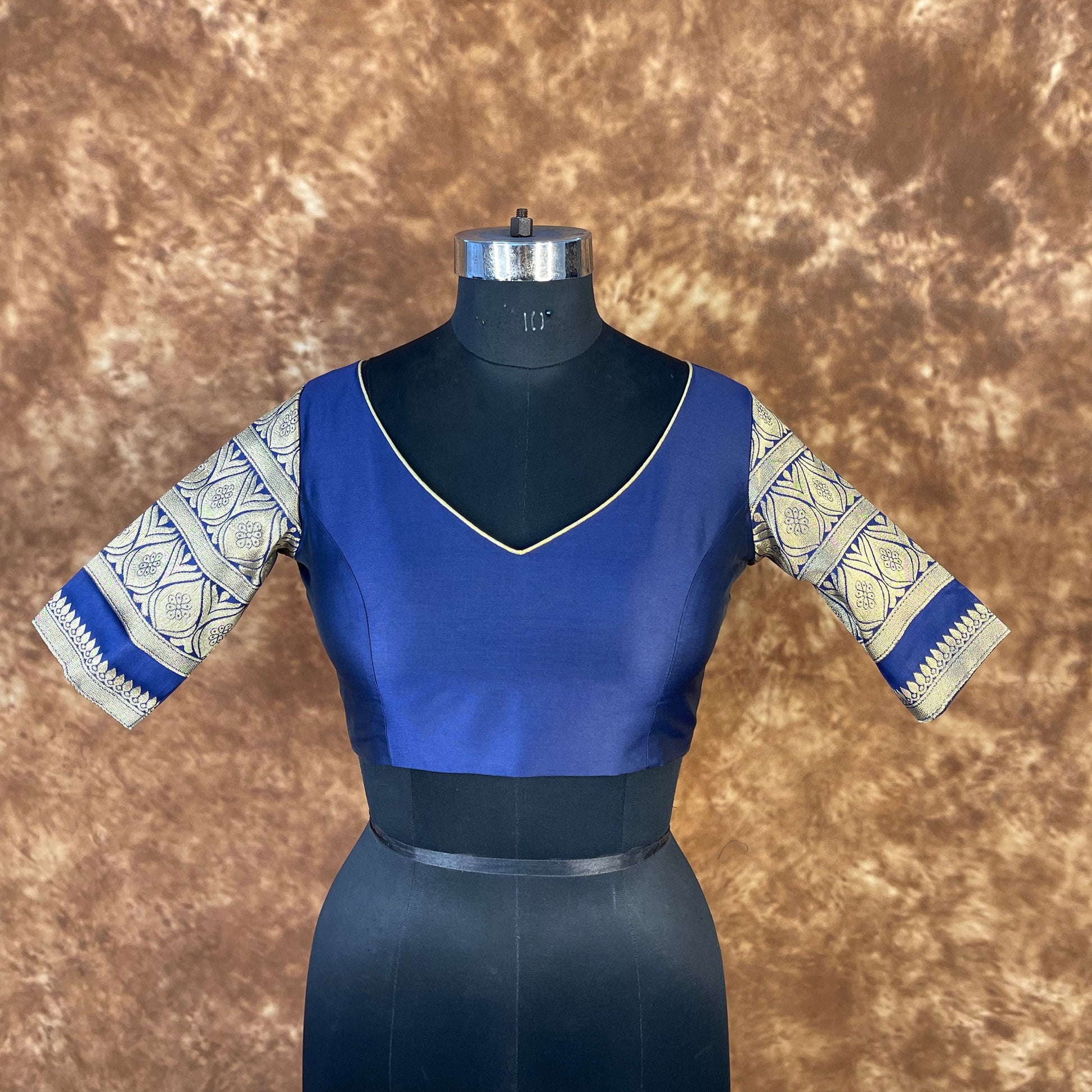 Trypan Blue Blue Coloured Silk / Broket Ready to Wear Blouse - kapda Tailor | Swadesiicart