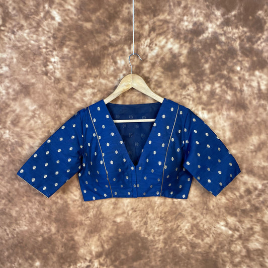 Coral Jari Buta Blue Coloured Silk With Zari Buta Ready to Wear Blouse - kapda Tailor | Swadesiicart