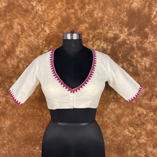 Jumaani Jashn Off White Coloured Slub Cotton Ready to Wear Blouse - kapda Tailor | Swadesiicart