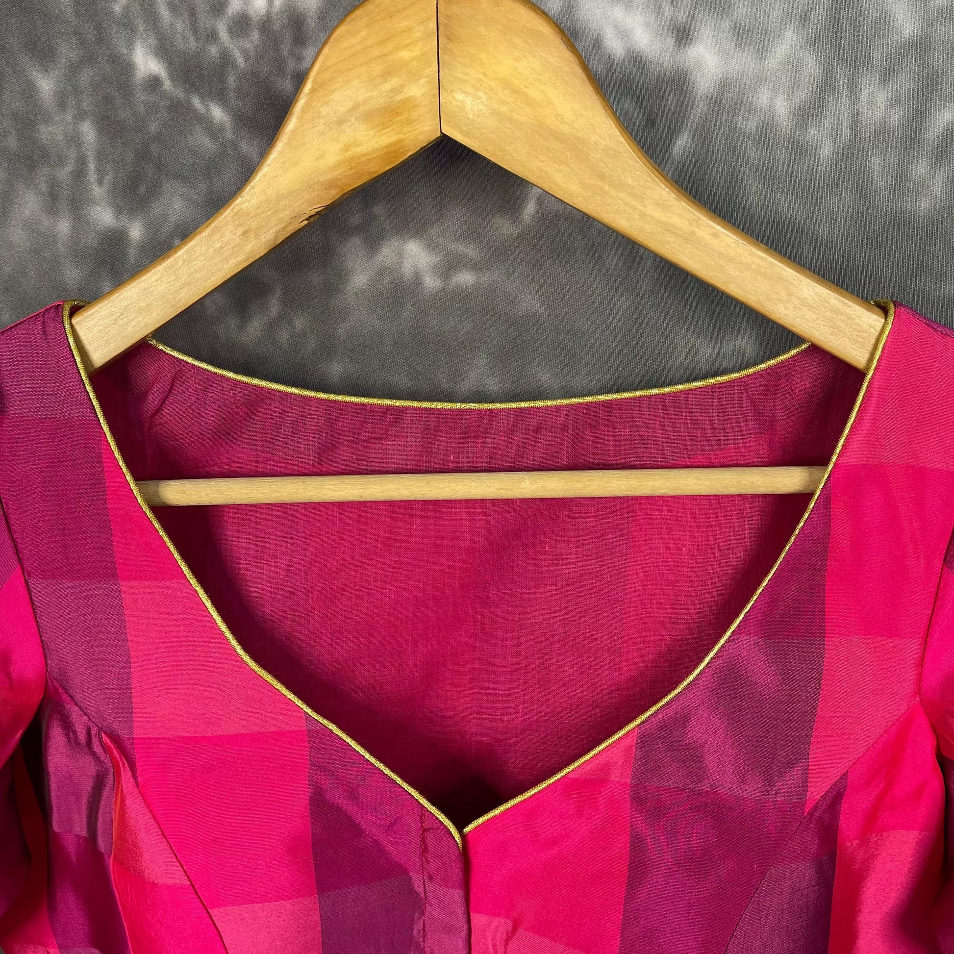 Piped Pleasure Rani Pink Coloured Silk Ready to Wear Blouse - kapda Tailor | Swadesiicart