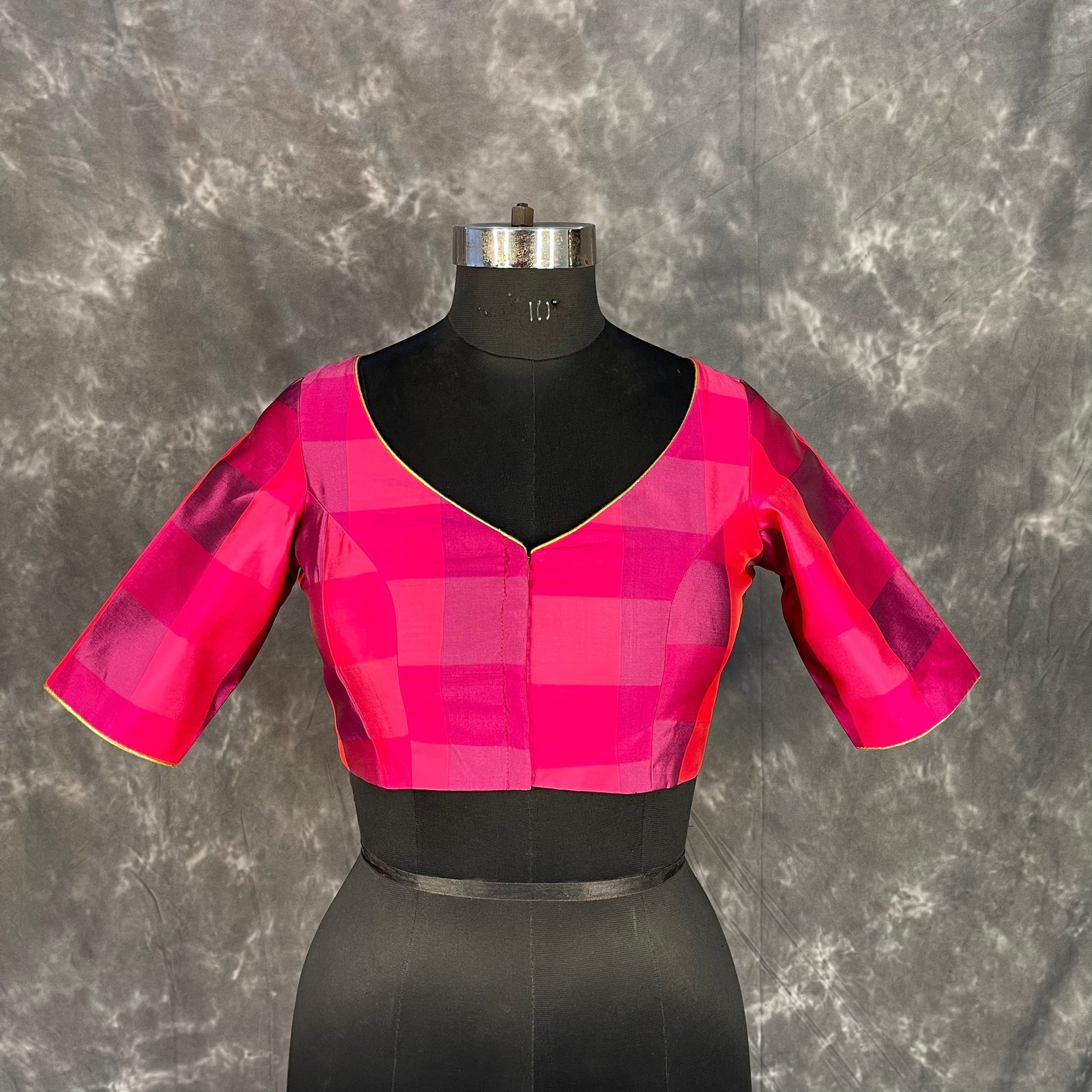 Piped Pleasure Rani Pink Coloured Silk Ready to Wear Blouse - kapda Tailor | Swadesiicart