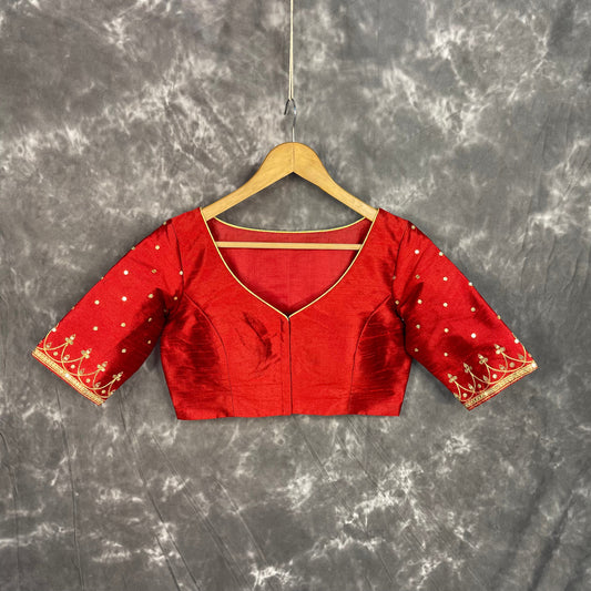 Chaatak Laal Red Coloured Art Row Silk Ready to Wear Blouse - kapda Tailor | Swadesiicart