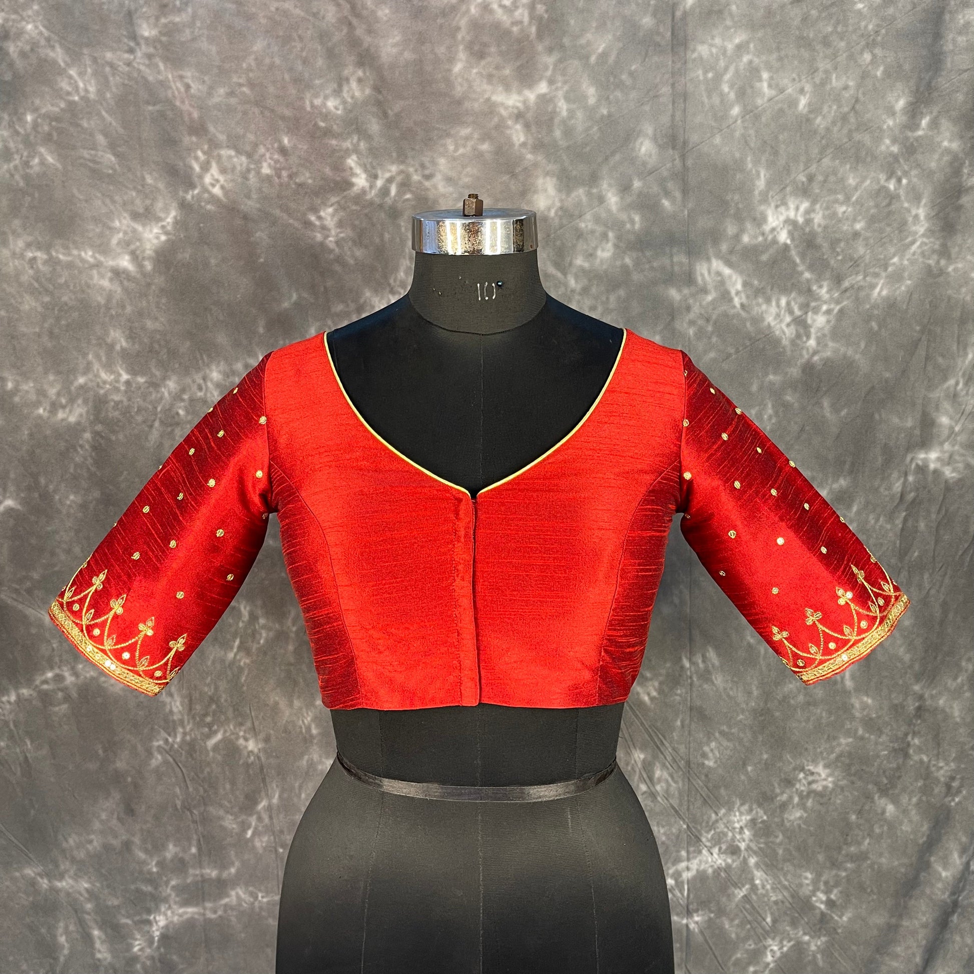 Chaatak Laal Red Coloured Art Row Silk Ready to Wear Blouse - kapda Tailor | Swadesiicart