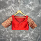 Azaad Paanchi Dark Red Coloured Chanderi Silk / Brocket Ready to Wear Blouse - kapda Tailor | Swadesiicart