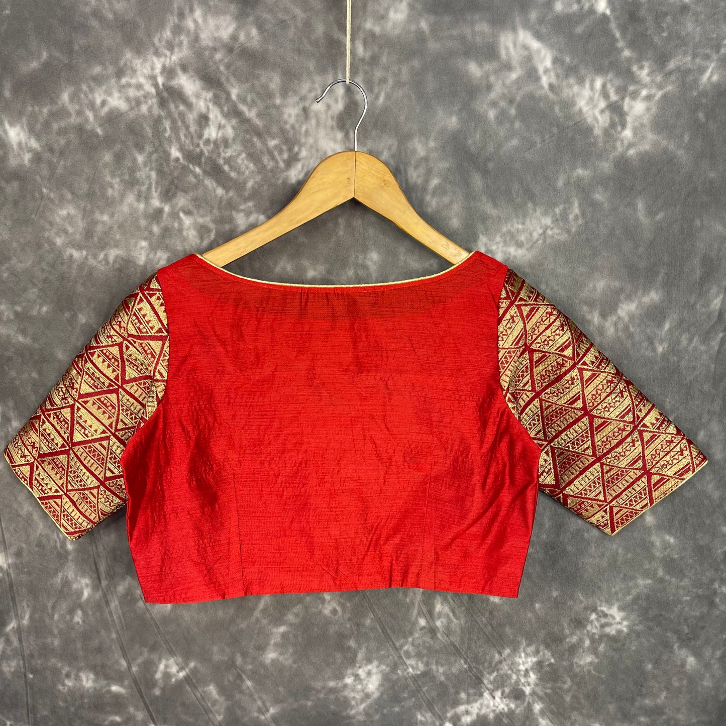 Azaad Paanchi Dark Red Coloured Chanderi Silk / Brocket Ready to Wear Blouse - kapda Tailor | Swadesiicart