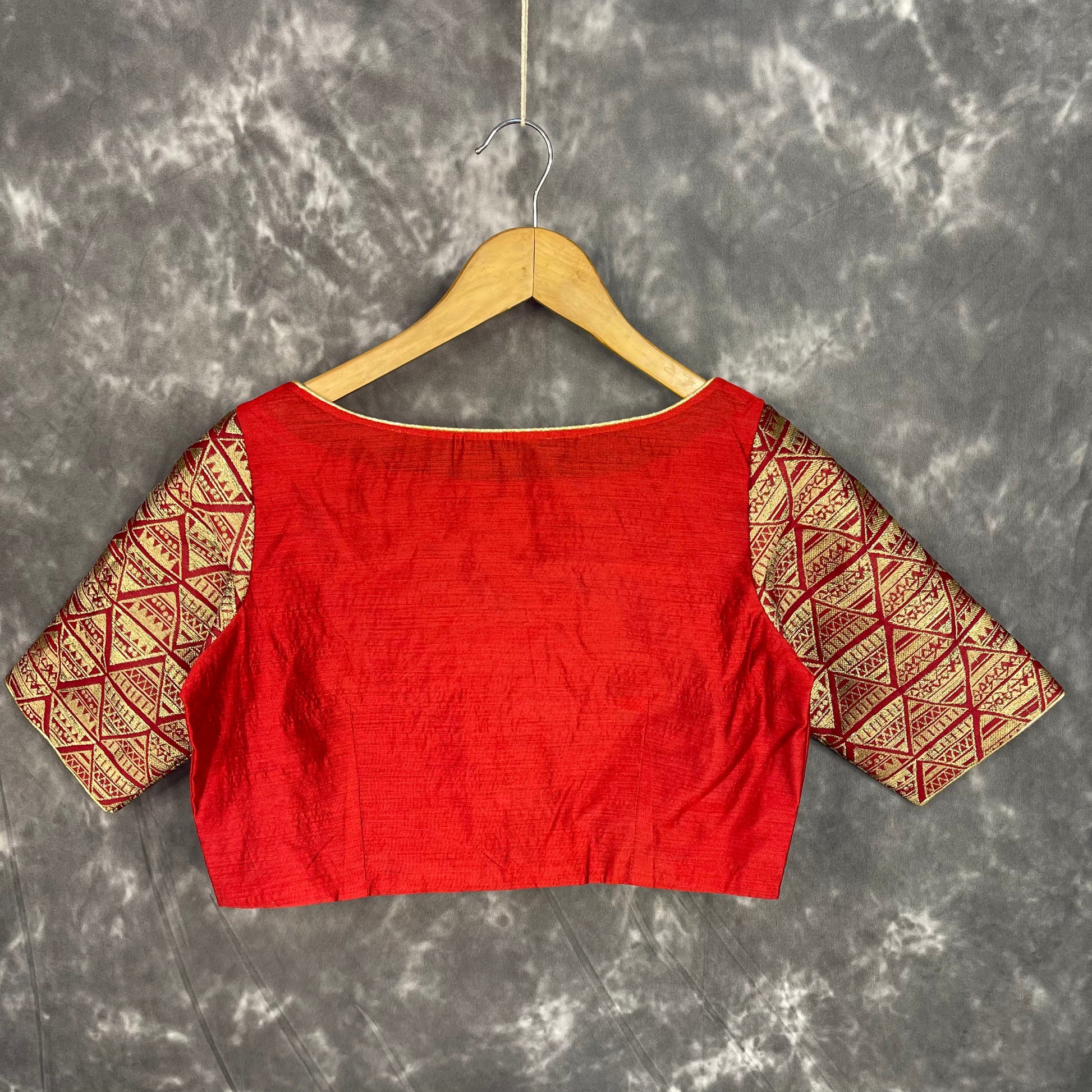 Azaad Paanchi Dark Red Coloured Chanderi Silk / Brocket Ready to Wear Blouse - kapda Tailor | Swadesiicart