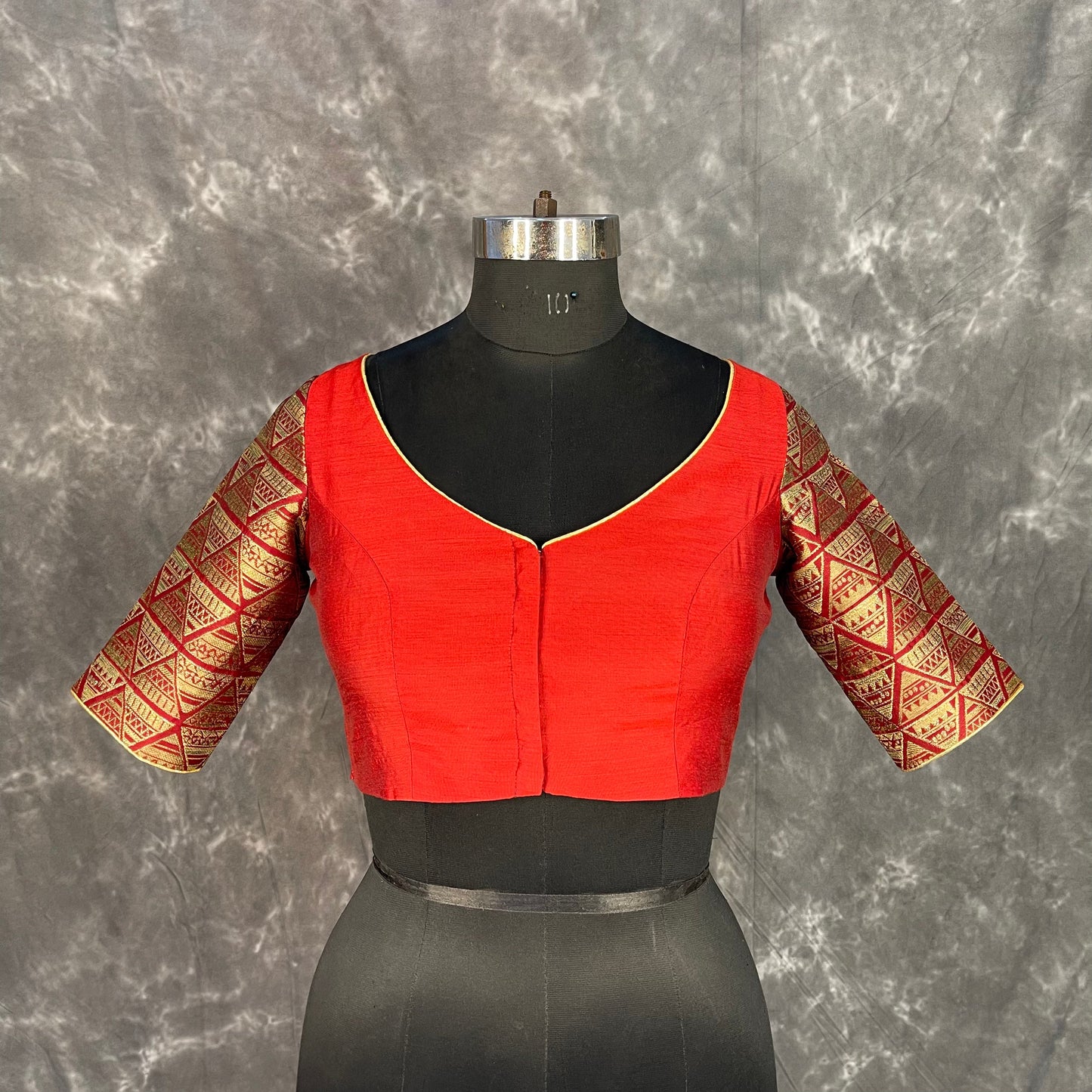 Azaad Paanchi Dark Red Coloured Chanderi Silk / Brocket Ready to Wear Blouse - kapda Tailor | Swadesiicart